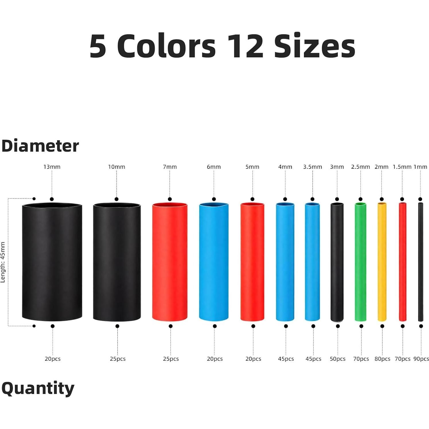 Kit de Tubos Termocontraíbles 560 Piezas Yetaida 5 Colores