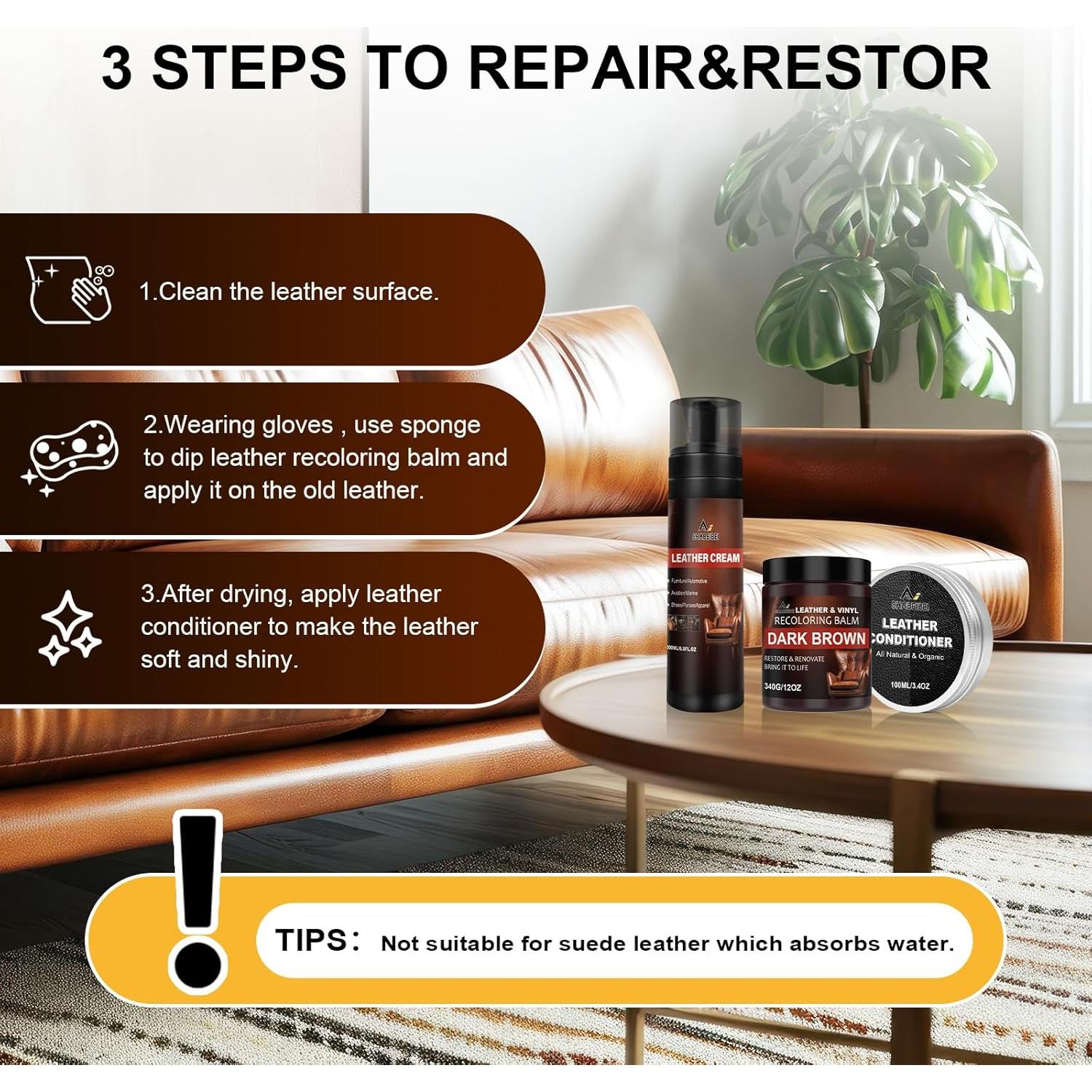 Kit de Reparación de Cuero SHABEIBEI - Balsamo y Limpiador 200ml