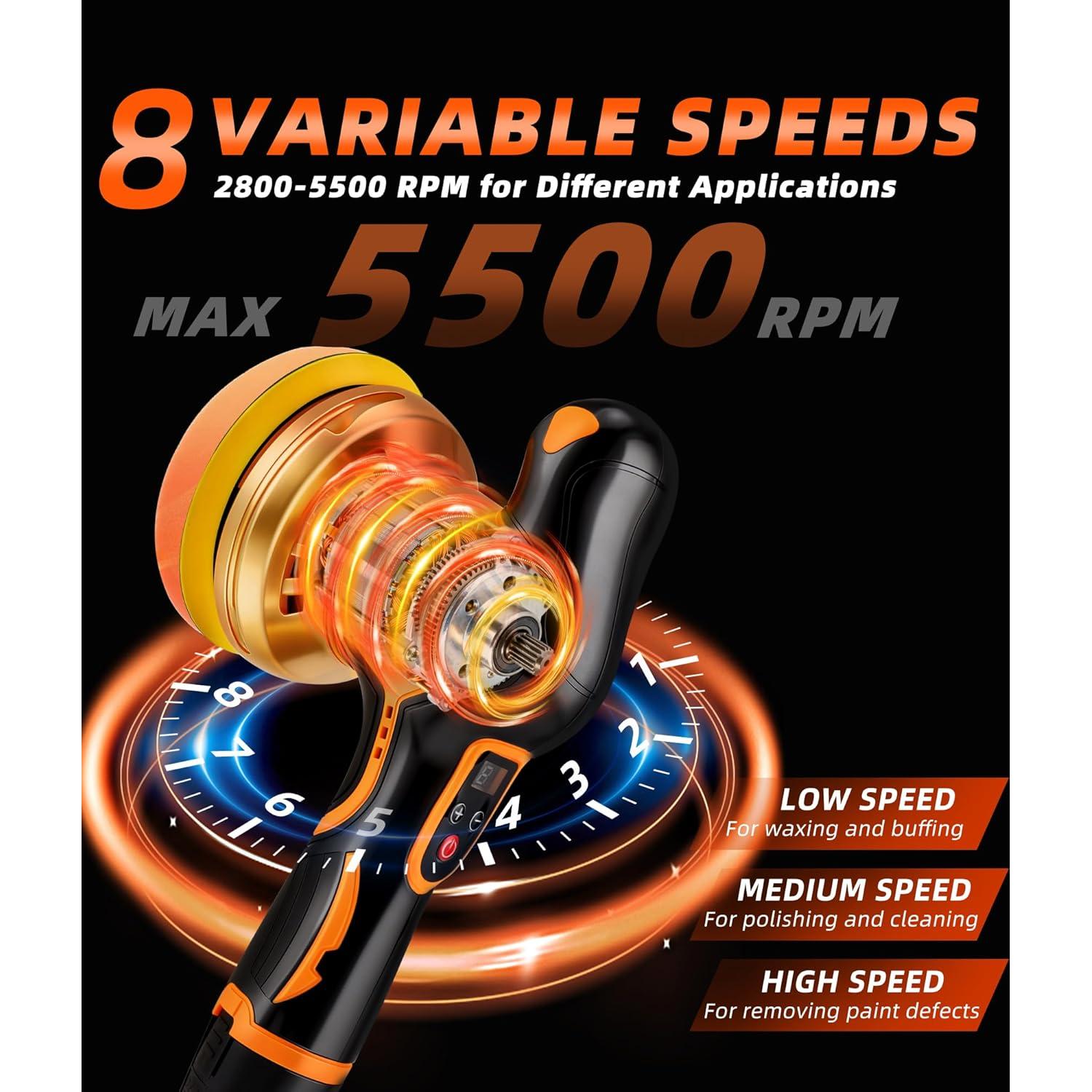 Pulidor de Coche Dowwnel 2026, 1200W, 8 Velocidades, Inalámbrico