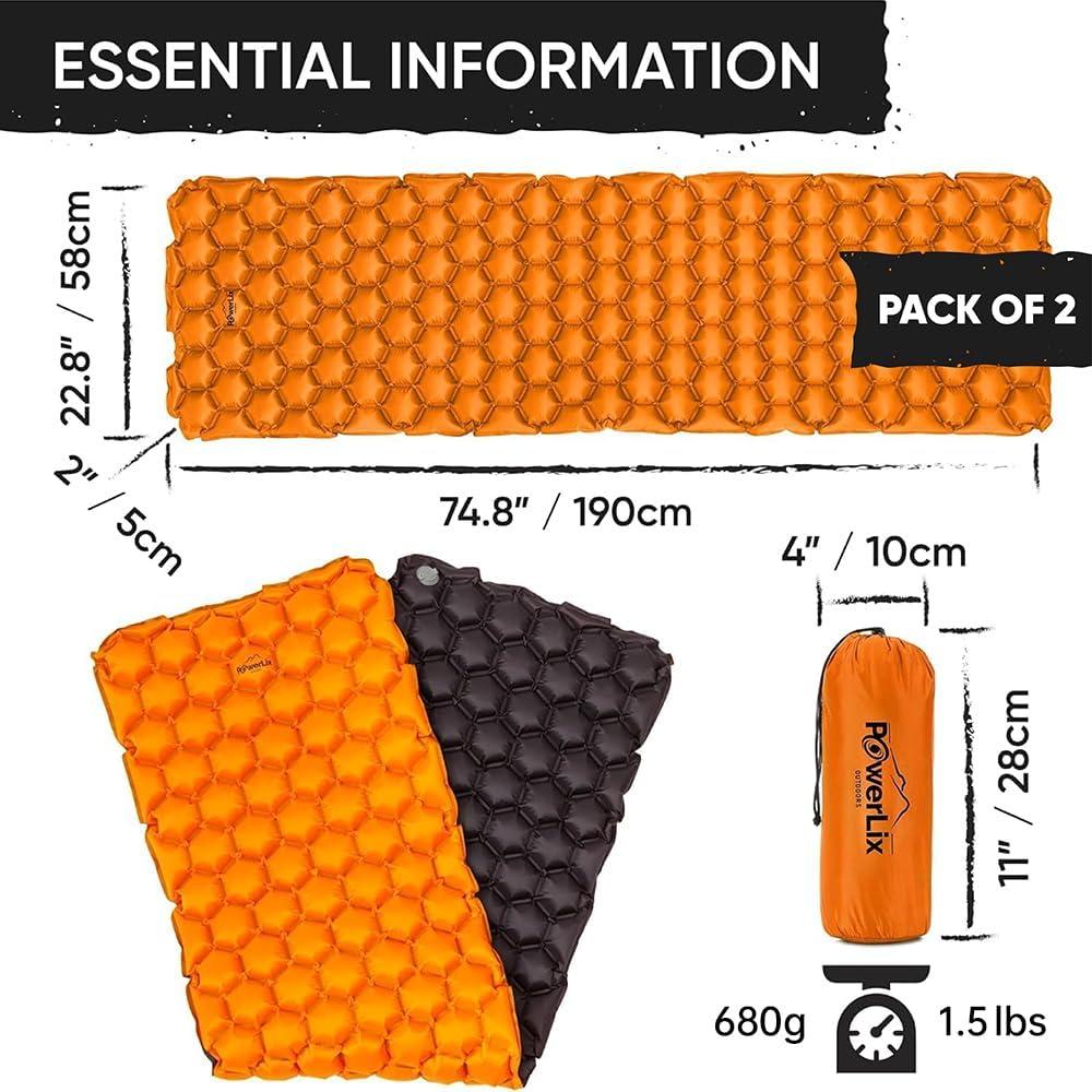 Almohadilla Inflable POWERLIX 2 Pack para Camping y Senderismo