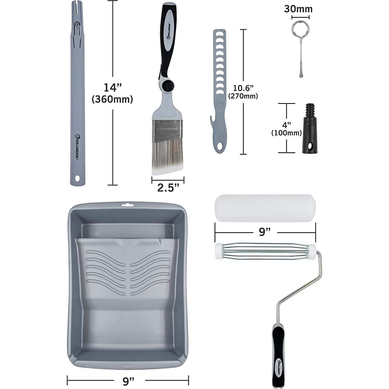 Kit de Rodillos de Pintura ROLLINGDOG 10 Piezas 9" y Pincel 2.5"