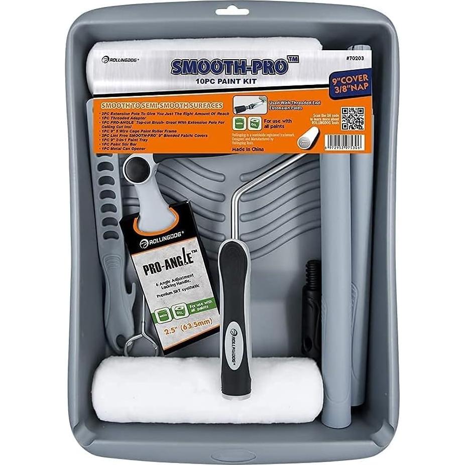 Kit de Rodillos de Pintura ROLLINGDOG 10 Piezas 9" y Pincel 2.5"