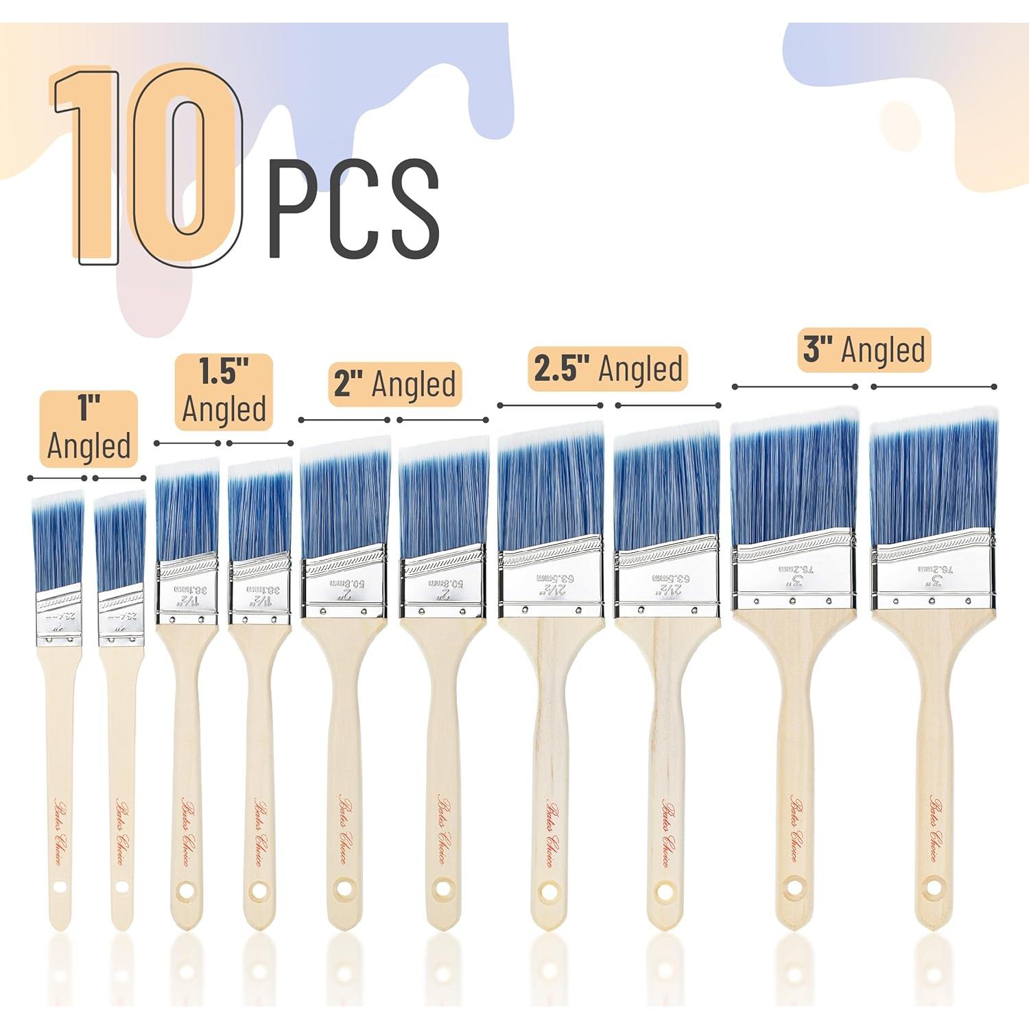 Pinceles de Pintura Bates - Paquete de 10 Angulados 2.54 a 7.62 cm