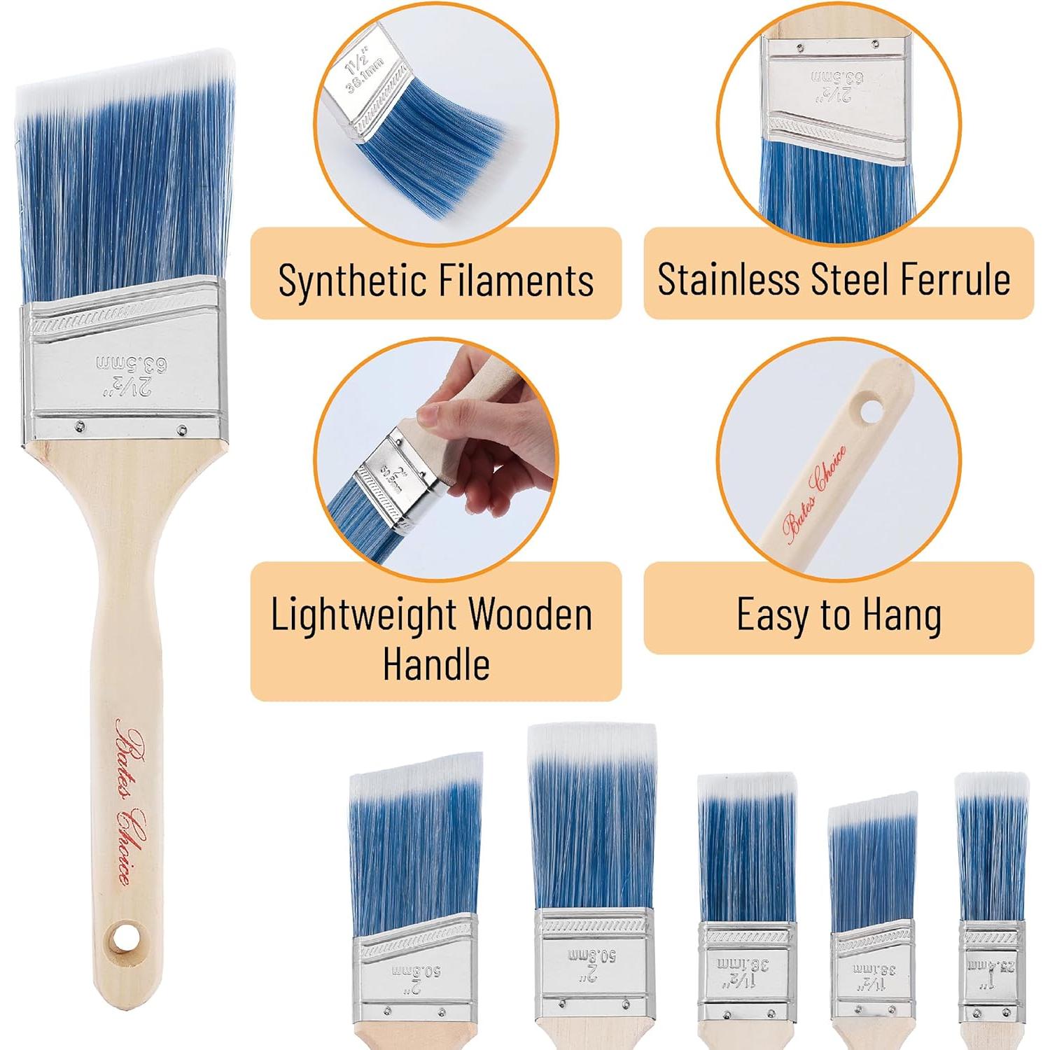 Pinceles de Pintura Bates - Paquete de 10 Angulados 2.54 a 7.62 cm