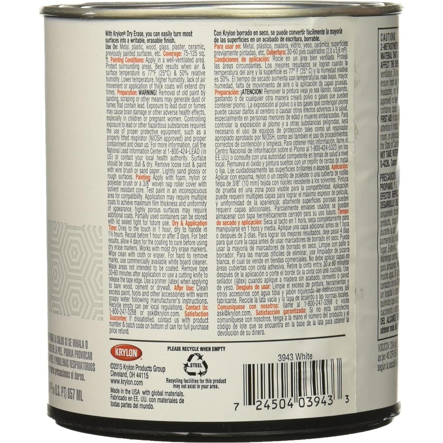 Pintura Krylon para Borrado en Seco 1 cuarto Blanco