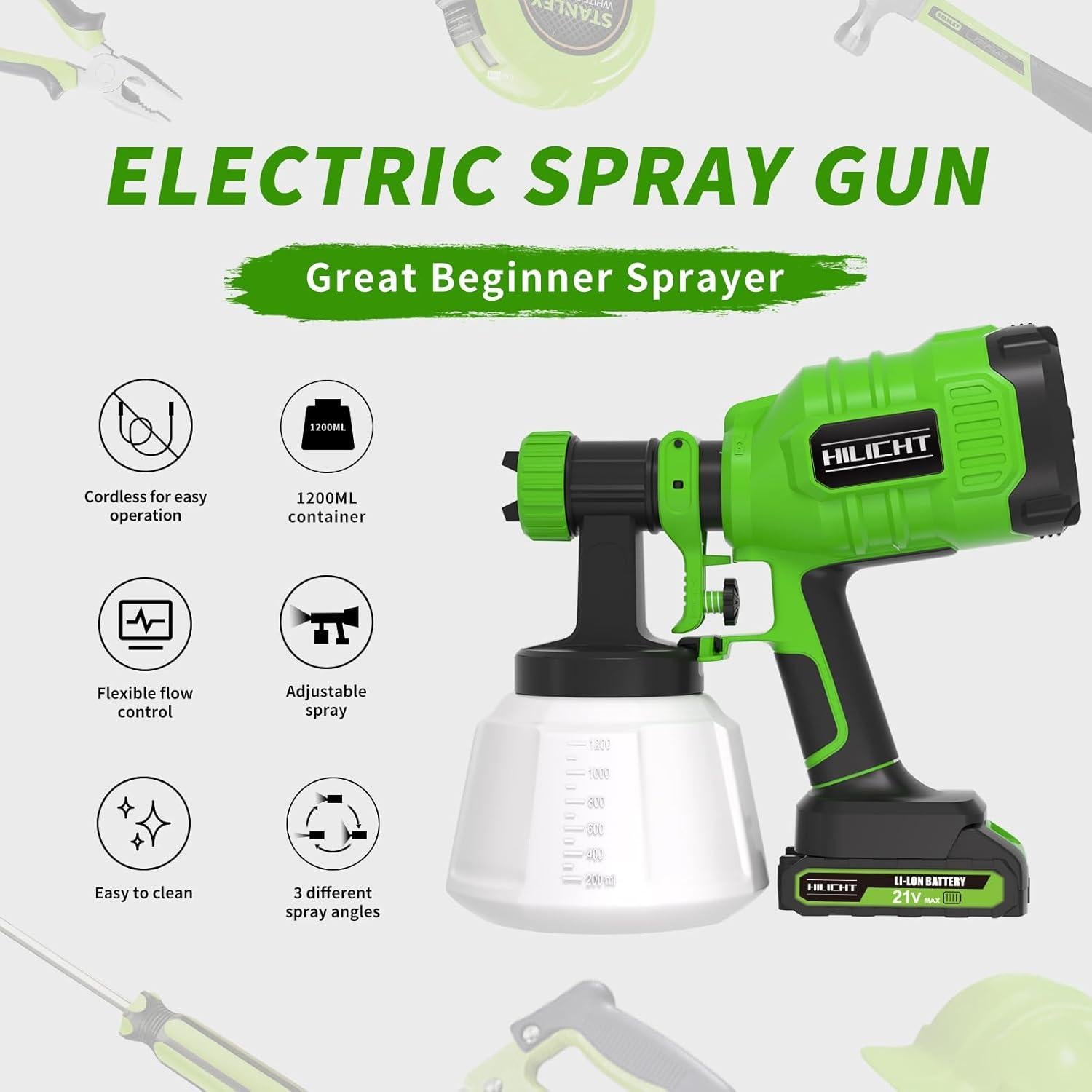 Pistola de Pulverización HILICHT 21V con 3 Boquillas y Control de Flujo