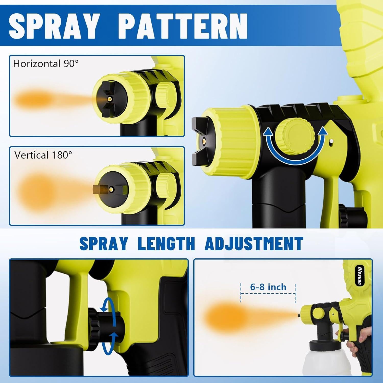 Pulverizador de pintura inalámbrico Hiesuan 18V, 2 contenedores