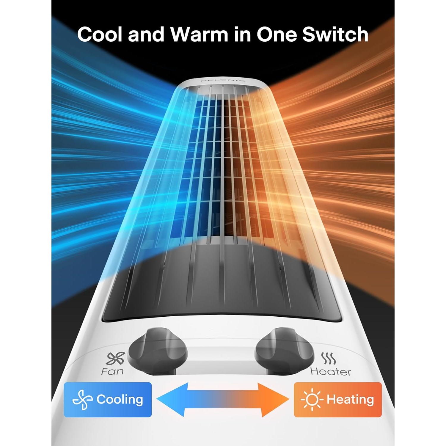 PELONIS Ventilador y Calefactor Torre 2 en 1 Blanco