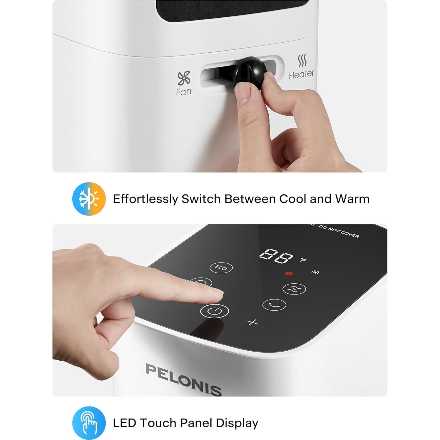 PELONIS Ventilador y Calefactor Torre 2 en 1 Blanco