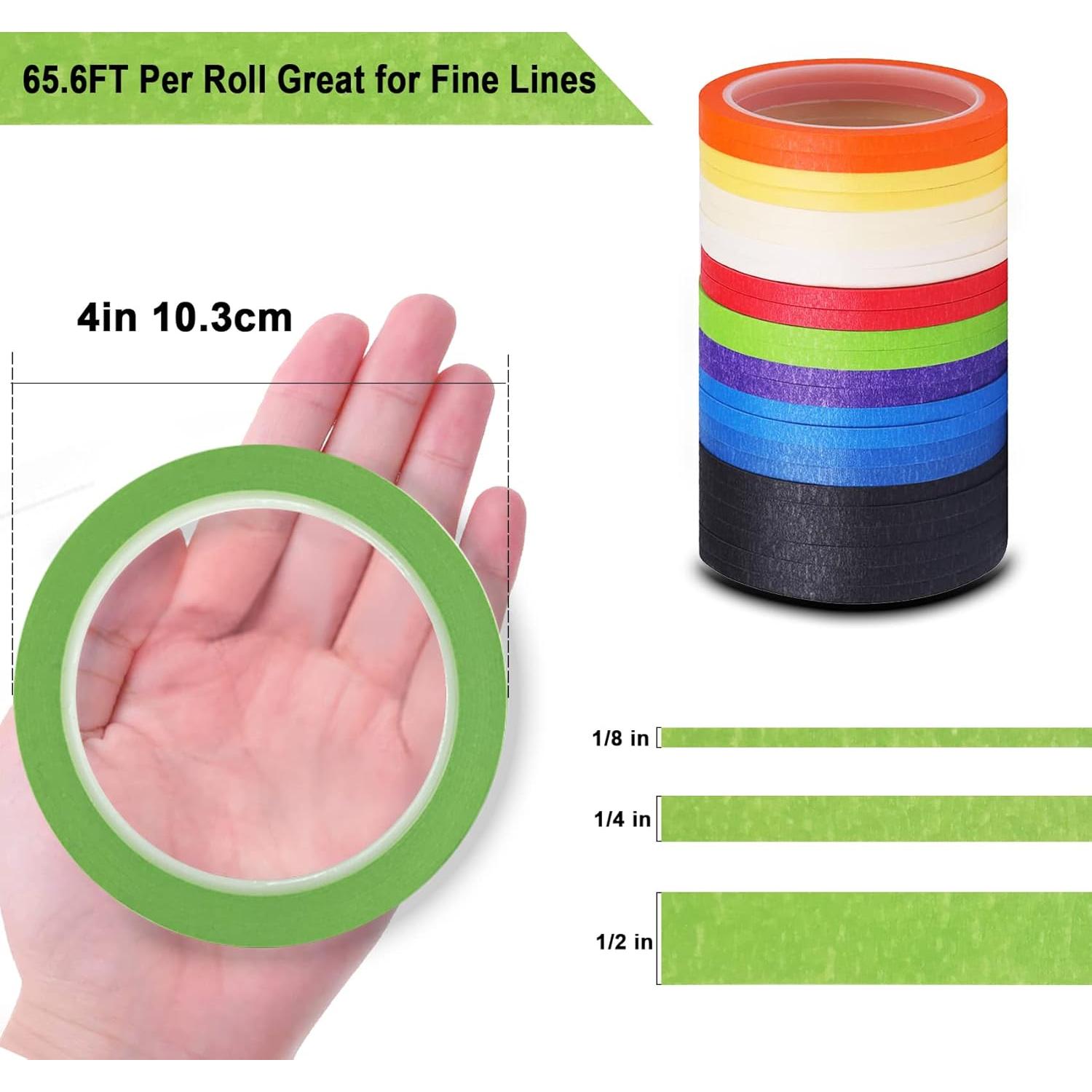 Cinta de Pintor EDSRDRUS 8 Rollos 1/8, 1/4, 1/2 Pulgadas