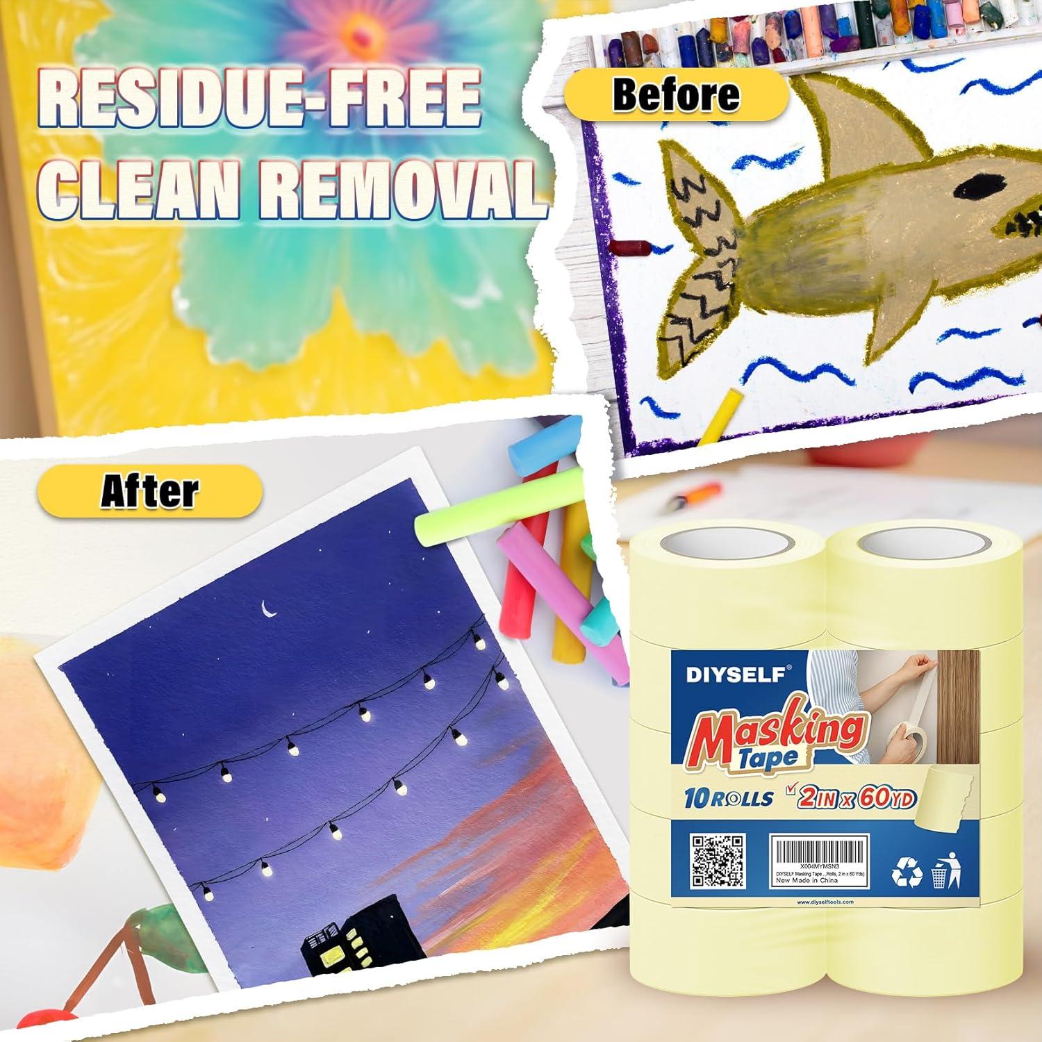 Cinta de Enmascarar DIYSELF 3 Rollos 5cm x 55m Removible