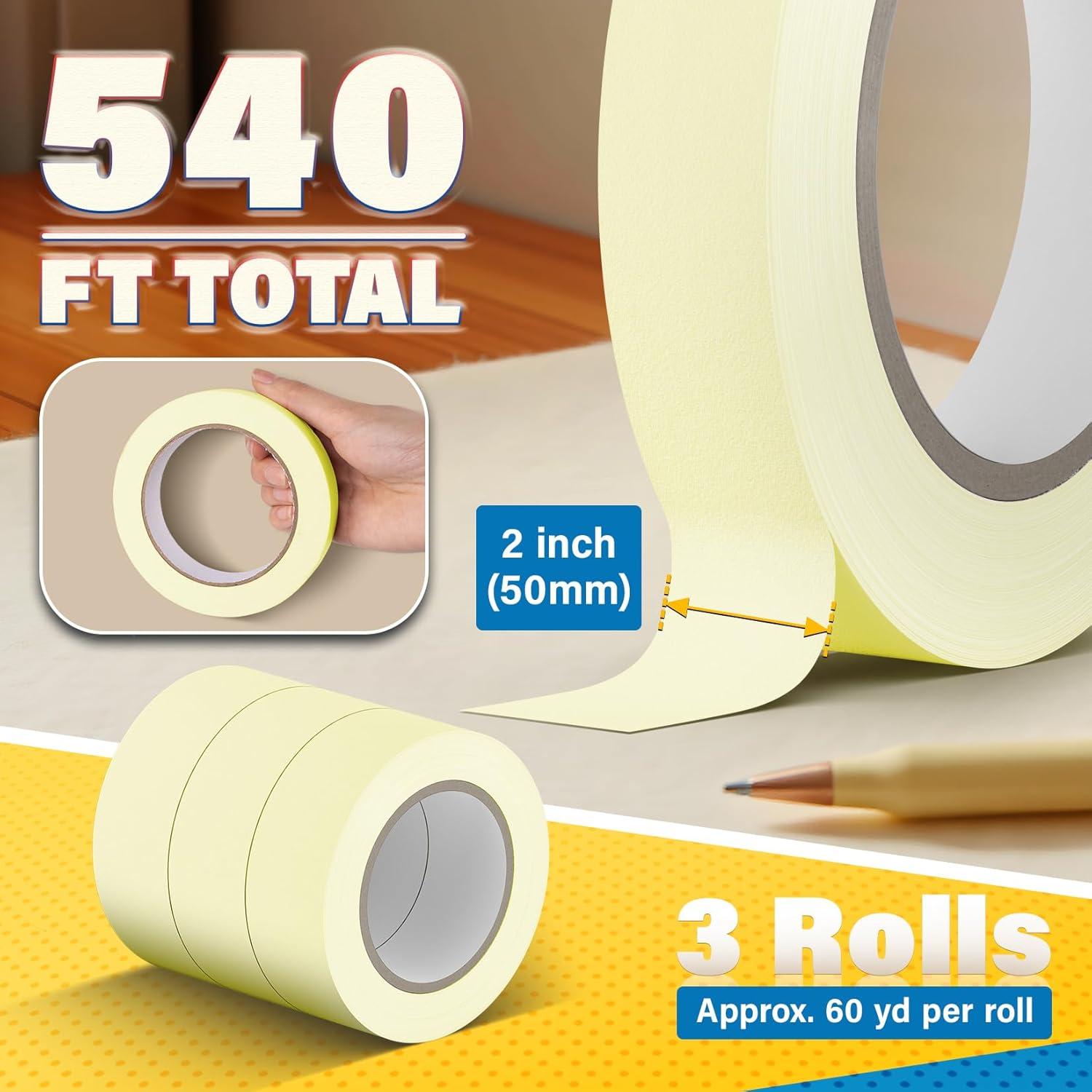 Cinta de Enmascarar DIYSELF 3 Rollos 5cm x 55m Removible