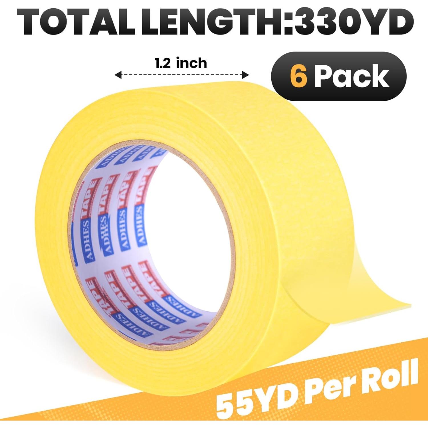 Cinta Adhesiva Amarilla para Pintores ADHES 1.2" x 50.29m - 6 Rollos