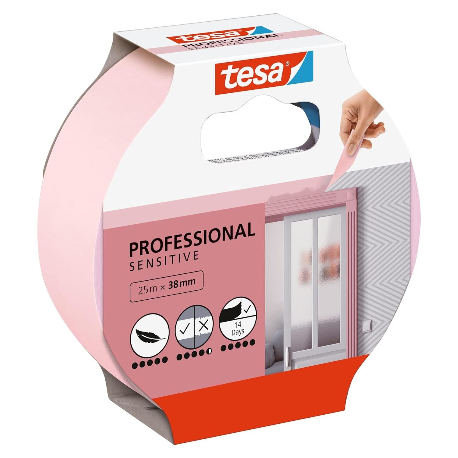 Cinta de Enmascarar Tesa para Papel Tapiz Rosa 25m x 3.8cm