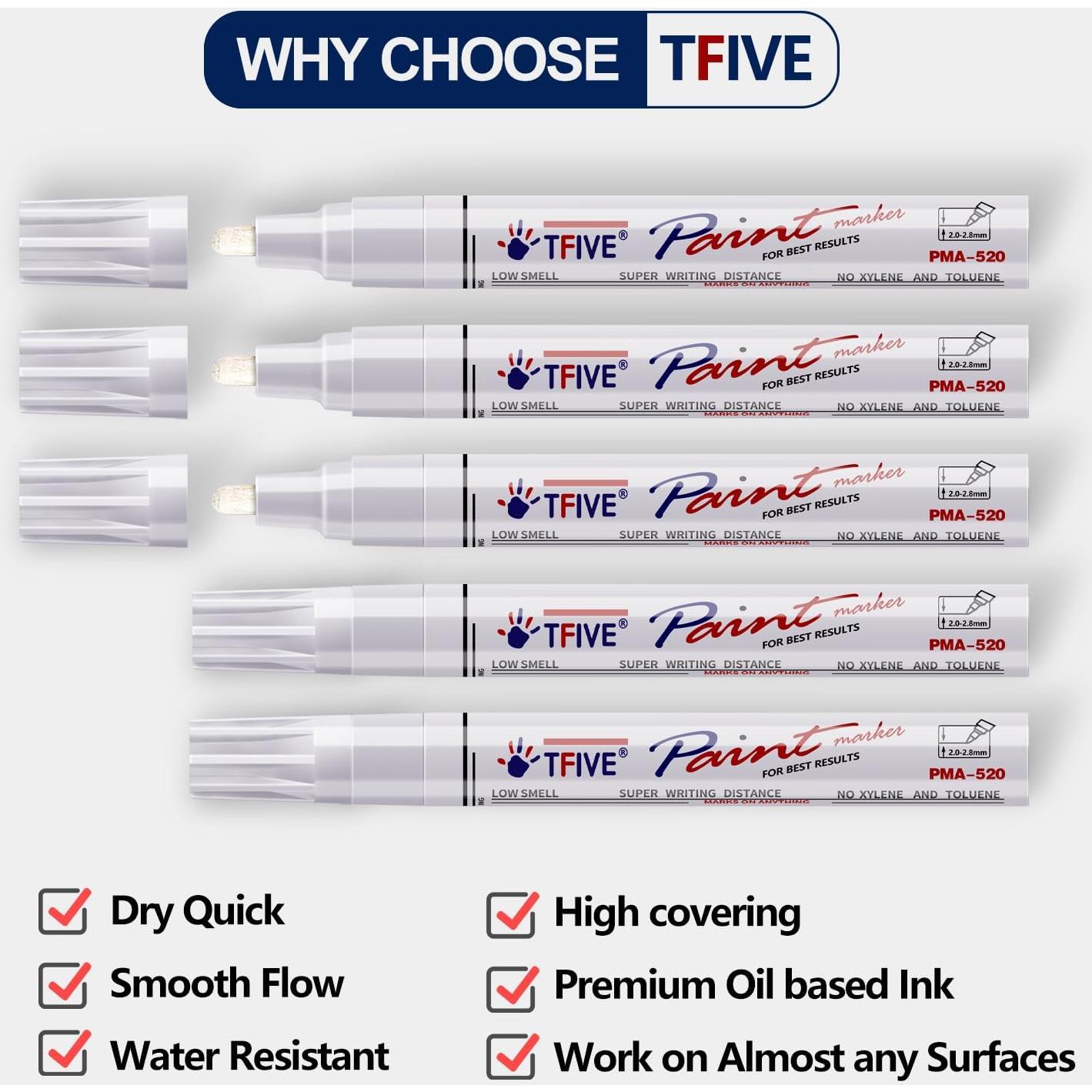 Marcador de Pintura Blanco TFIVE - Paquete de 5 Unidades