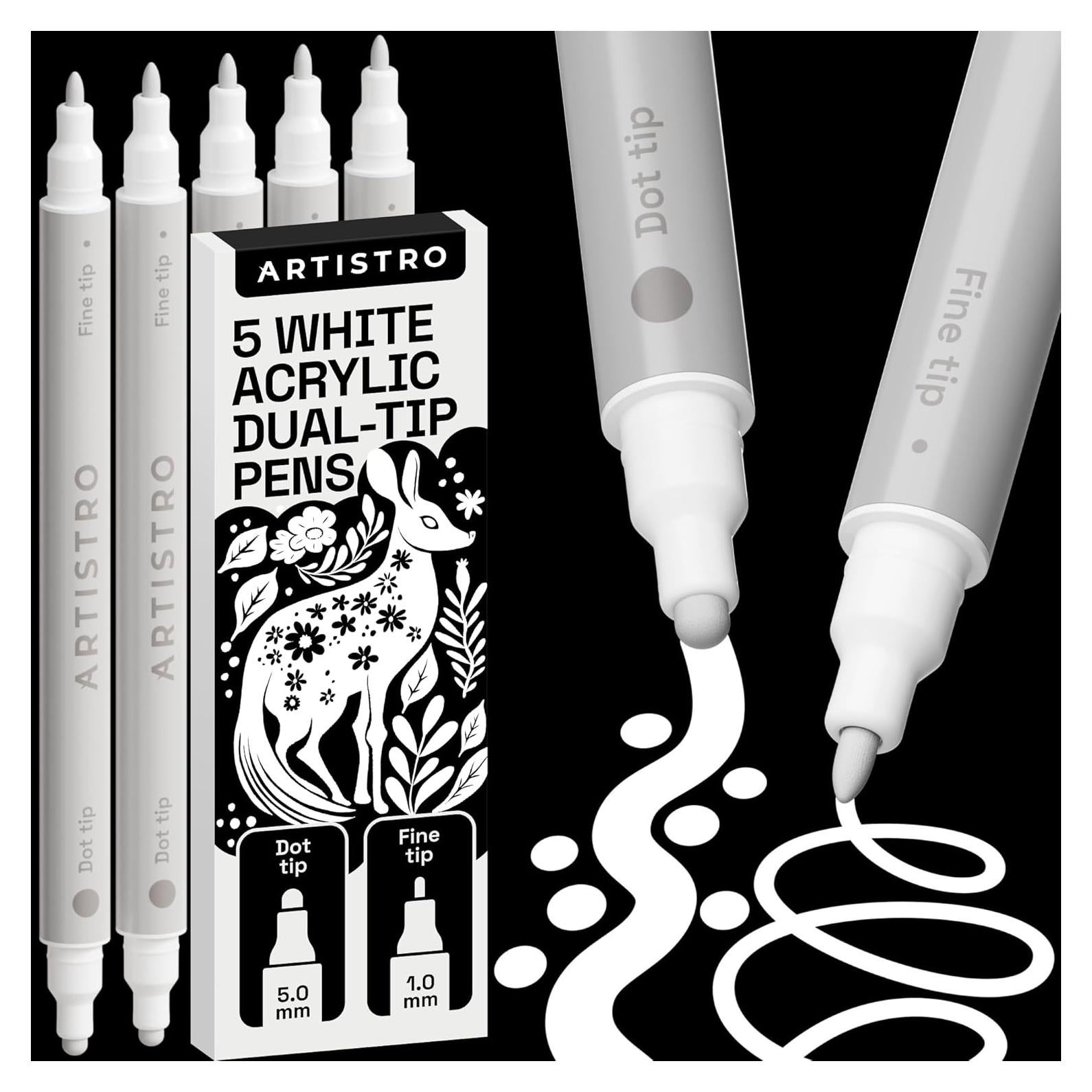 Marcadores de Pintura Acrílica Blanca ARTISTRO - 5 Unidades Doble Punta