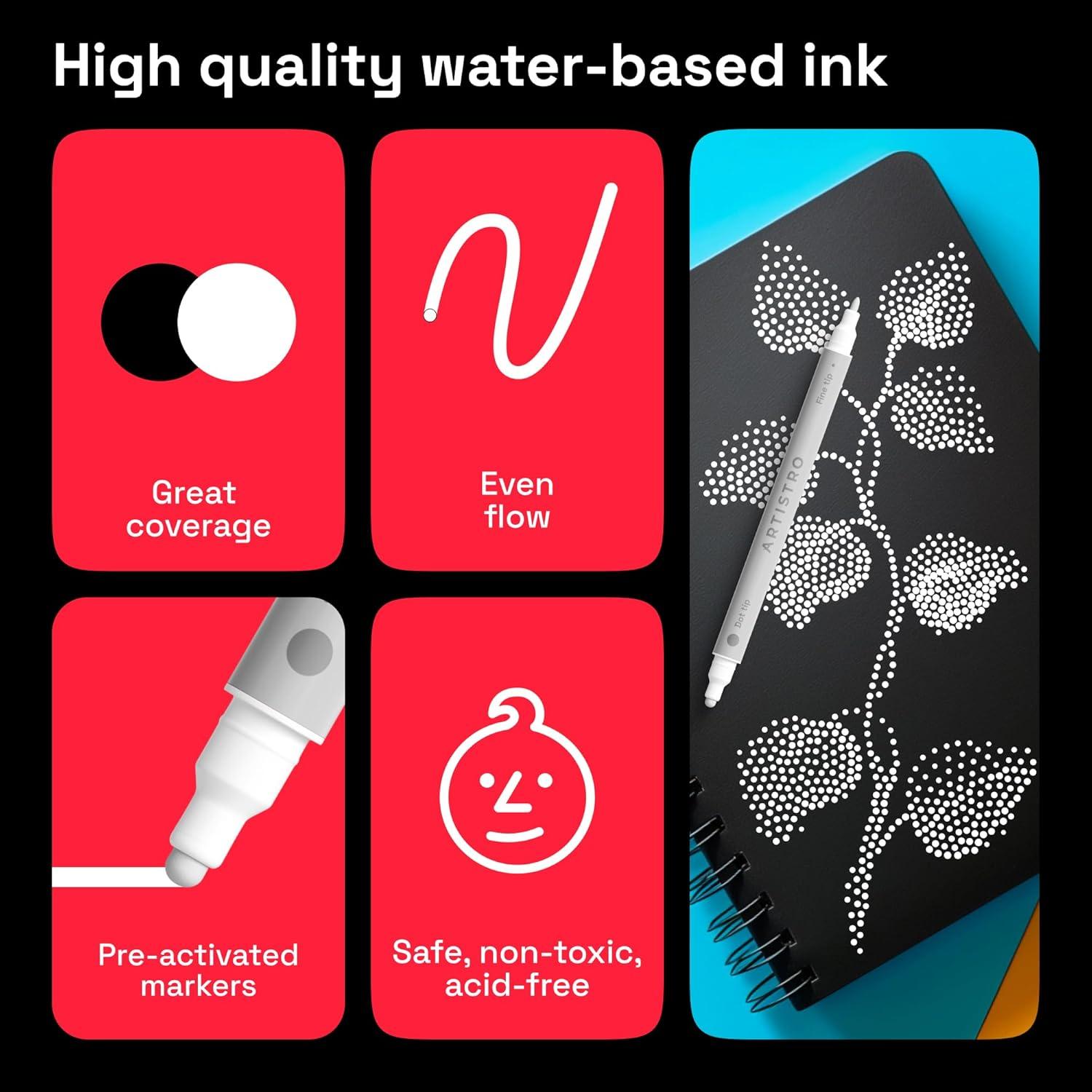 Marcadores de Pintura Acrílica Blanca ARTISTRO - 5 Unidades Doble Punta