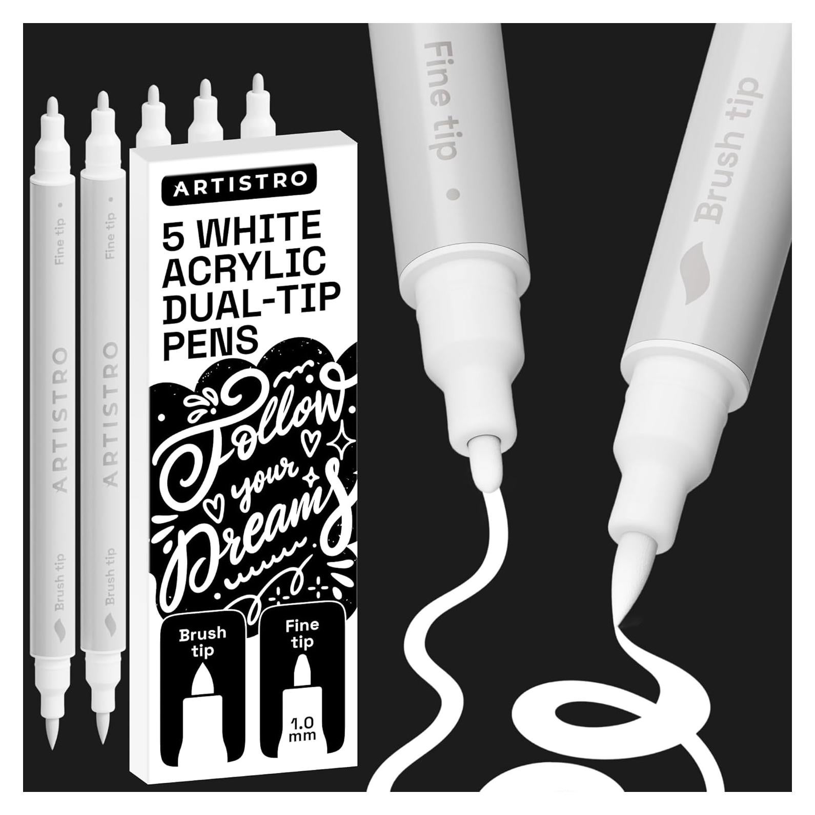 Marcadores de Pintura Acrílica Blancos ARTISTRO - 5 Unidades con Punta Doble