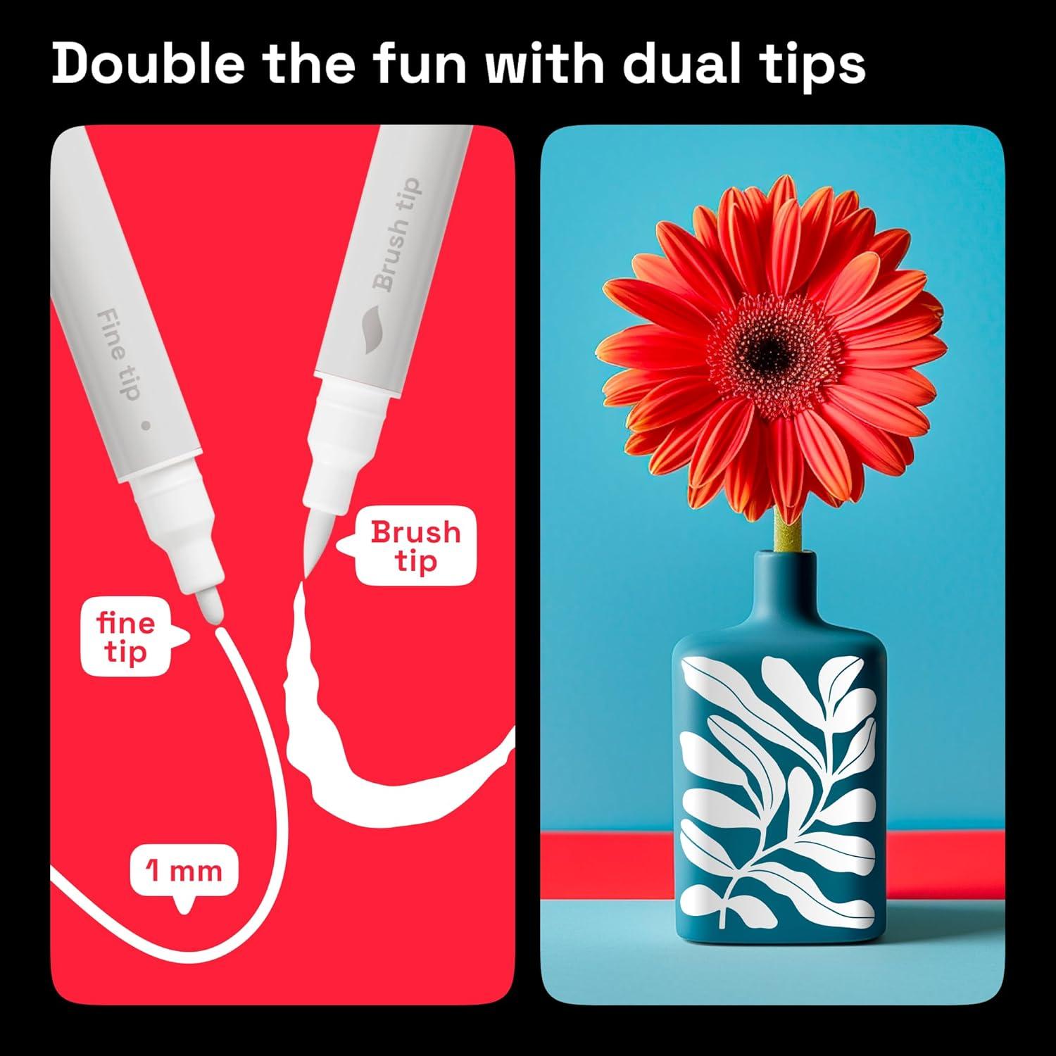 Marcadores de Pintura Acrílica Blancos ARTISTRO - 5 Unidades con Punta Doble