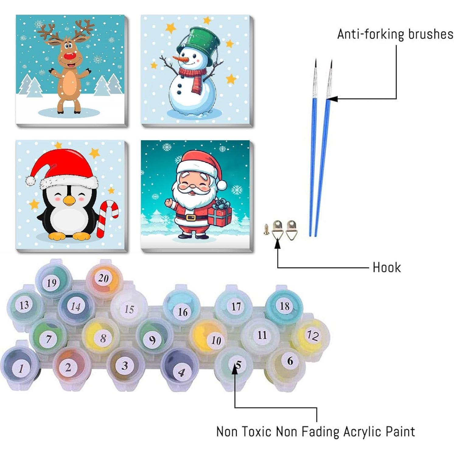 Kit de Pintura por Números Clendo Navidad 4 Piezas 20.32cm