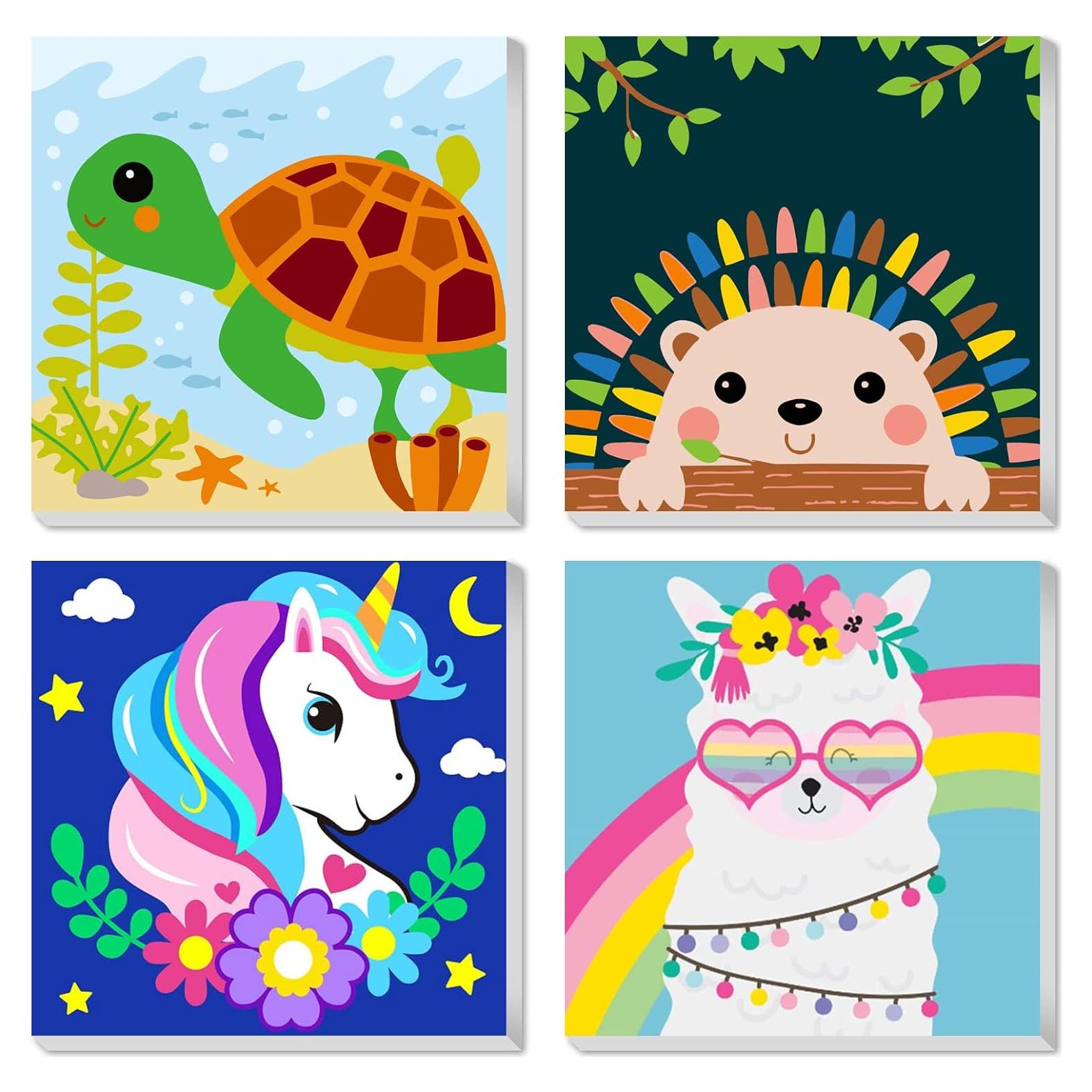 Kit de Pintar por Números CarlonLin para Niños - 4 Lienzos 20x20 cm