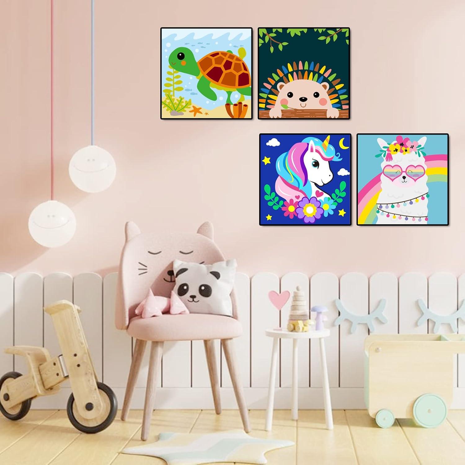 Kit de Pintar por Números CarlonLin para Niños - 4 Lienzos 20x20 cm