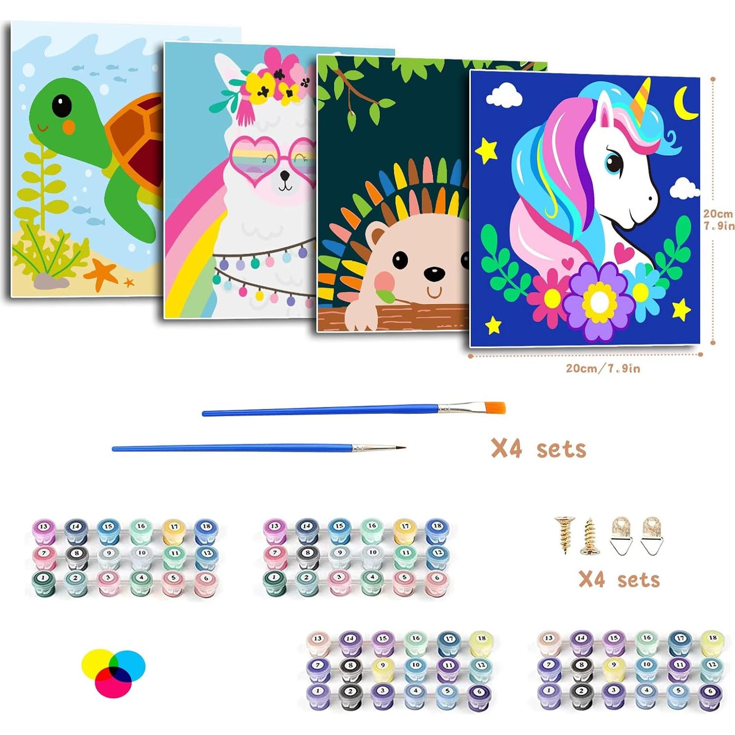 Kit de Pintar por Números CarlonLin para Niños - 4 Lienzos 20x20 cm