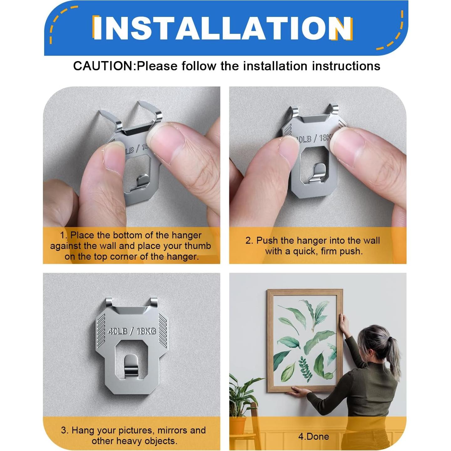 20 Ganchos de Yeso LZC para Colgar Cuadros hasta 18kg