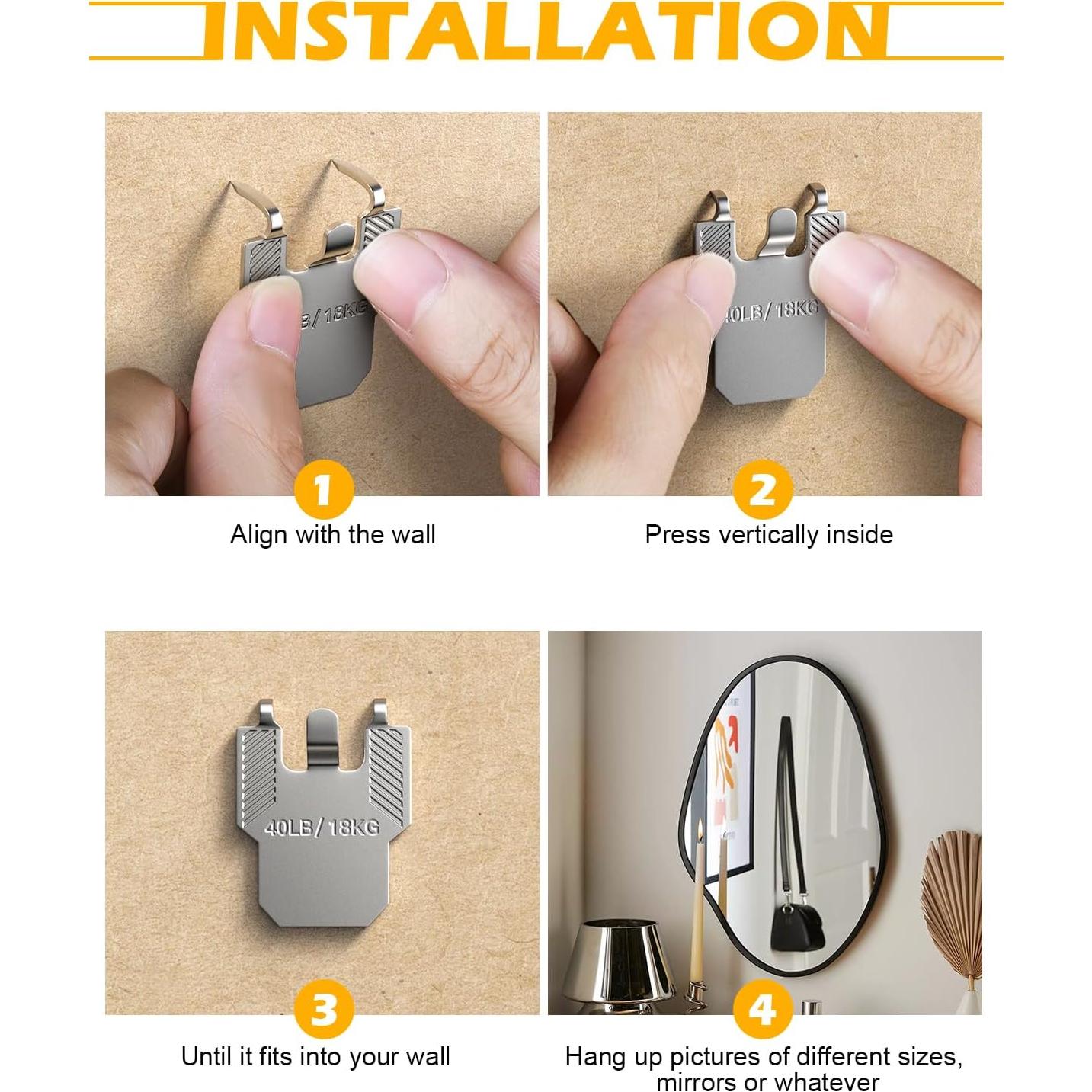 Ganchos de Clavo ApeBest para Colgar Imágenes en Drywall - 20 Pcs