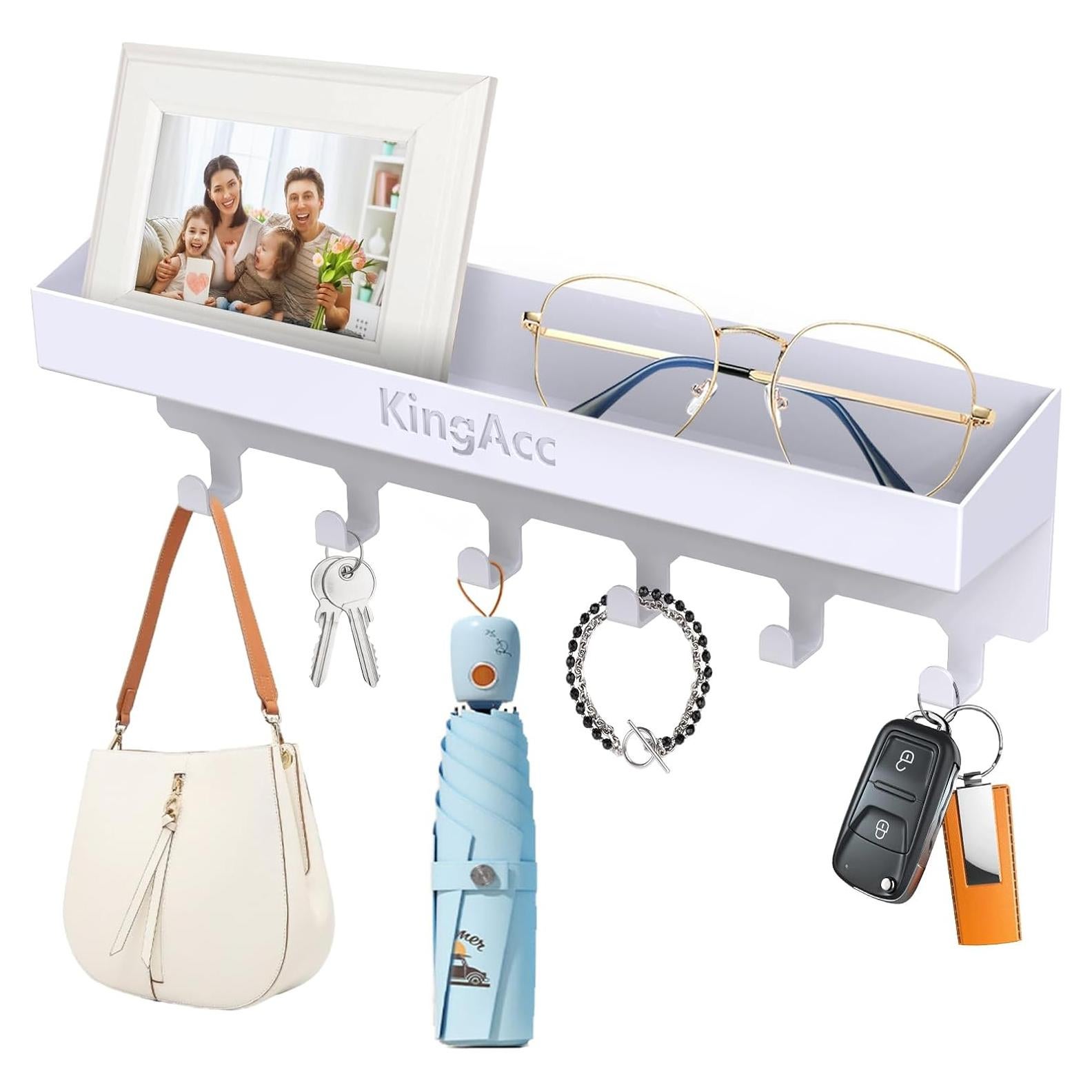 Soporte de Llaves KingAcc Blanco con Bandeja y 6 Ganchos