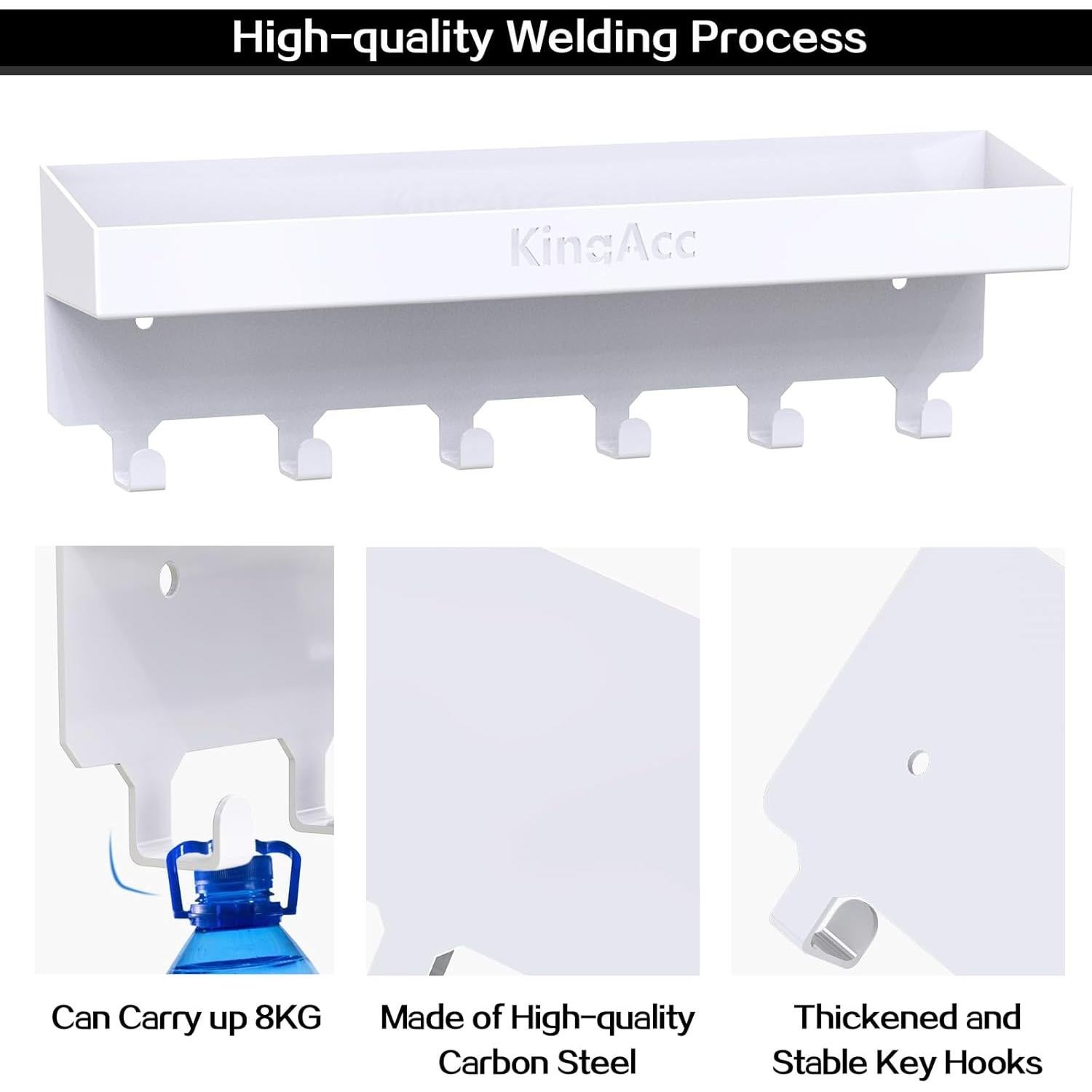 Soporte de Llaves KingAcc Blanco con Bandeja y 6 Ganchos