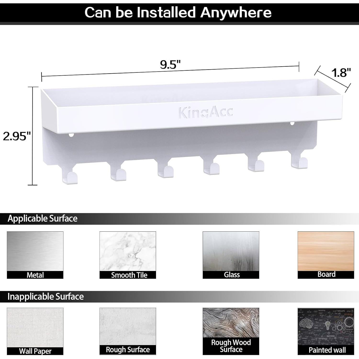 Soporte de Llaves KingAcc Blanco con Bandeja y 6 Ganchos