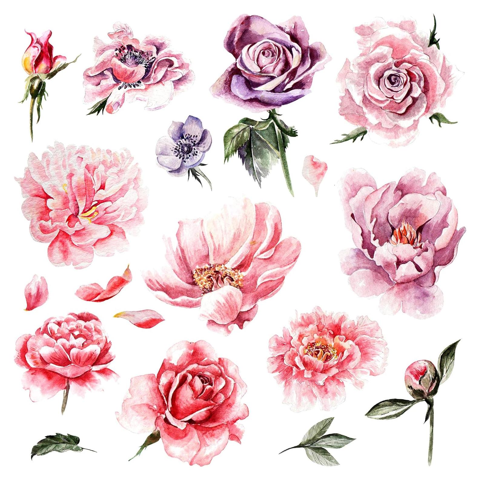 Calcomanía de Pared Floral Amaonm Peonía Rosa Verde 60x84cm