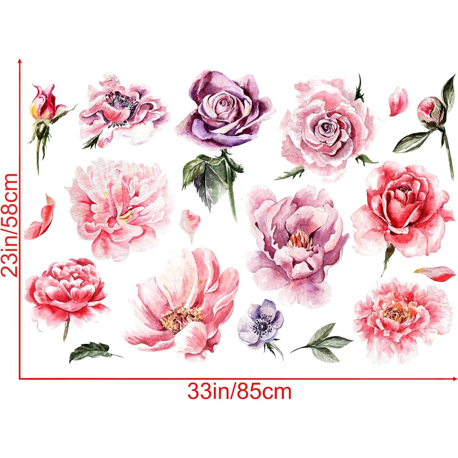 Calcomanía de Pared Floral Amaonm Peonía Rosa Verde 60x84cm