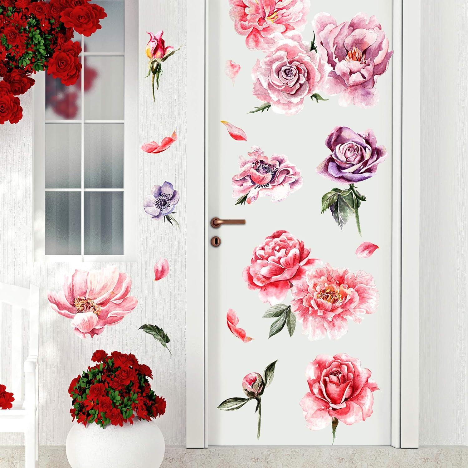 Calcomanía de Pared Floral Amaonm Peonía Rosa Verde 60x84cm