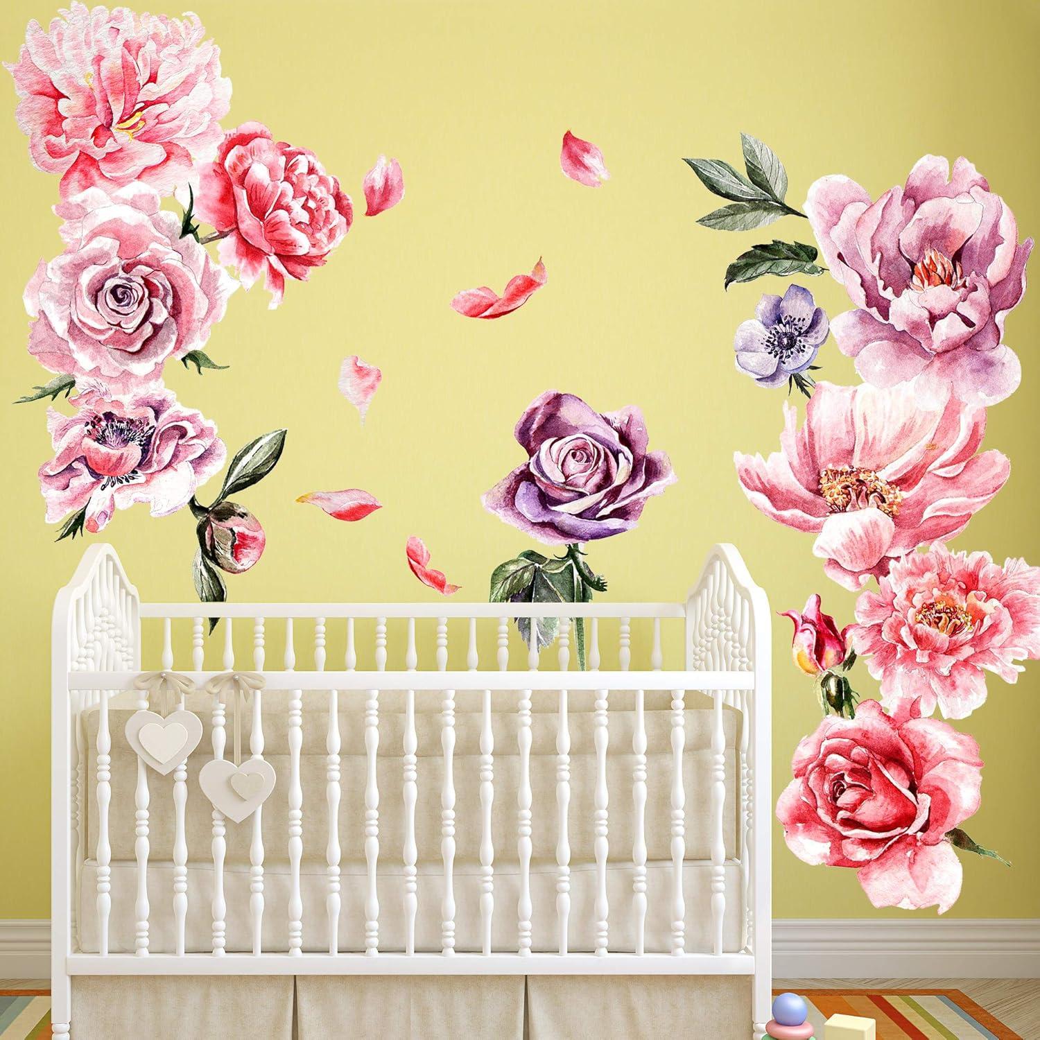 Calcomanía de Pared Floral Amaonm Peonía Rosa Verde 60x84cm