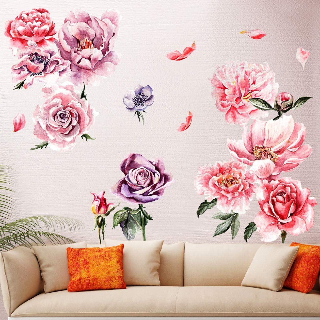 Calcomanía de Pared Floral Amaonm Peonía Rosa Verde 60x84cm