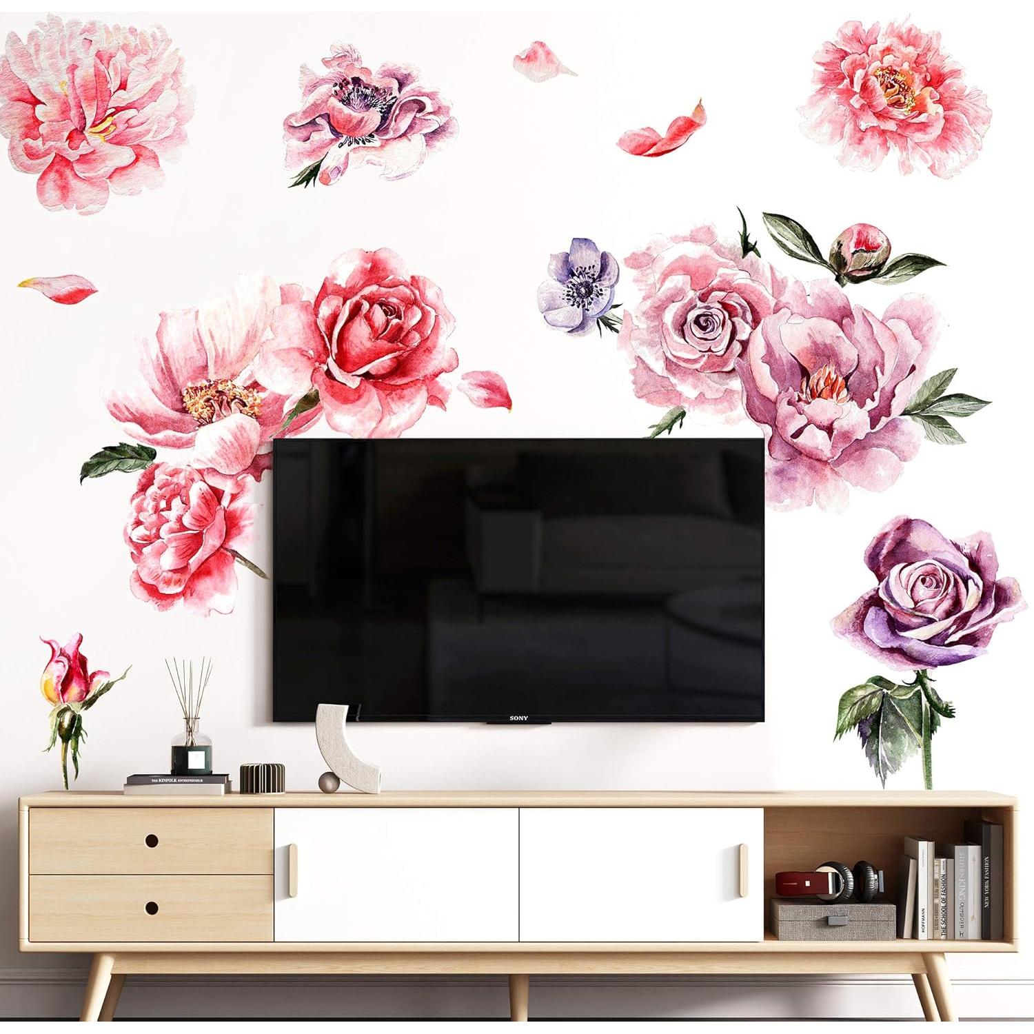 Calcomanía de Pared Floral Amaonm Peonía Rosa Verde 60x84cm