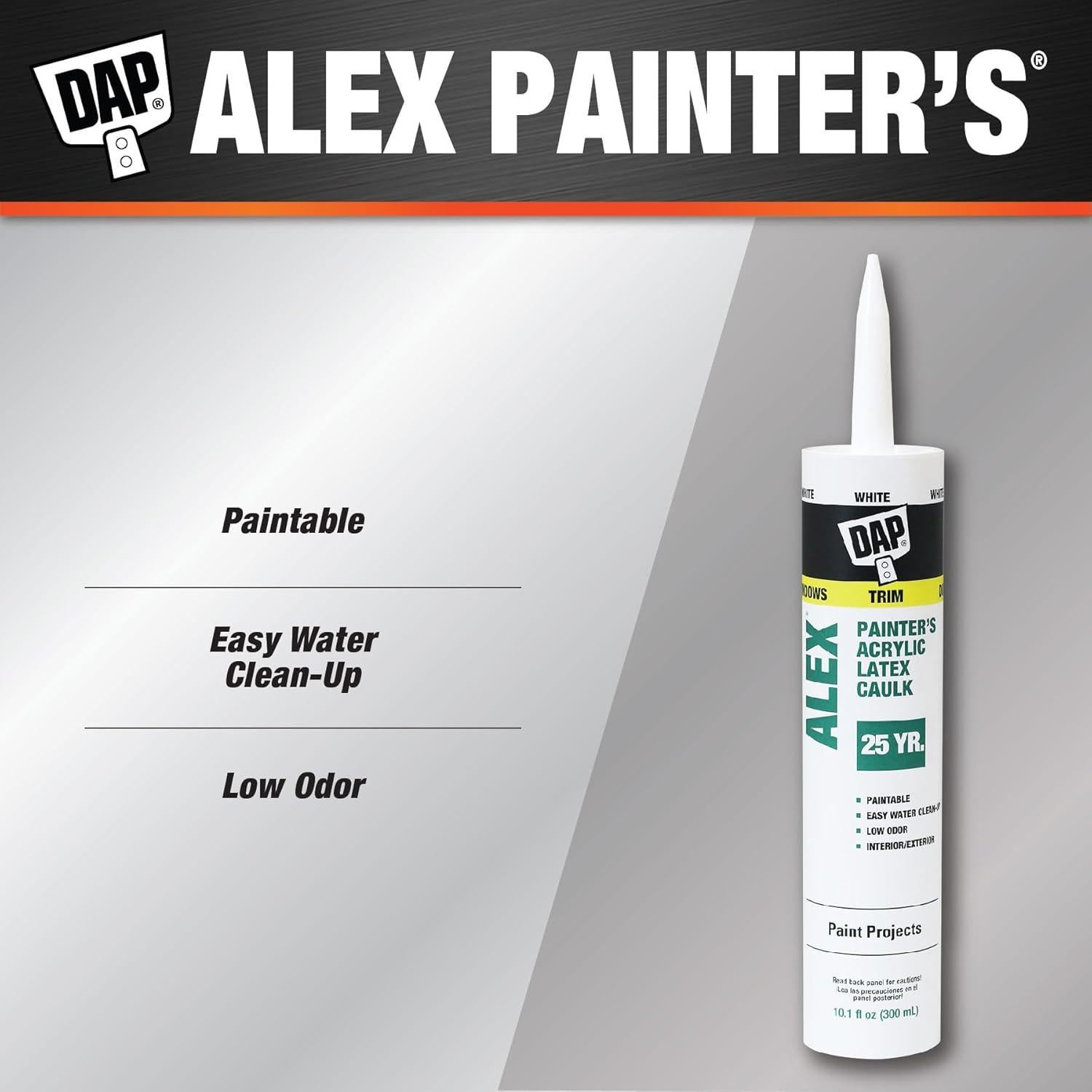 DAP Alex Painter's Acrylic Latex Caulk, White, 10.1 Oz (7079818670)