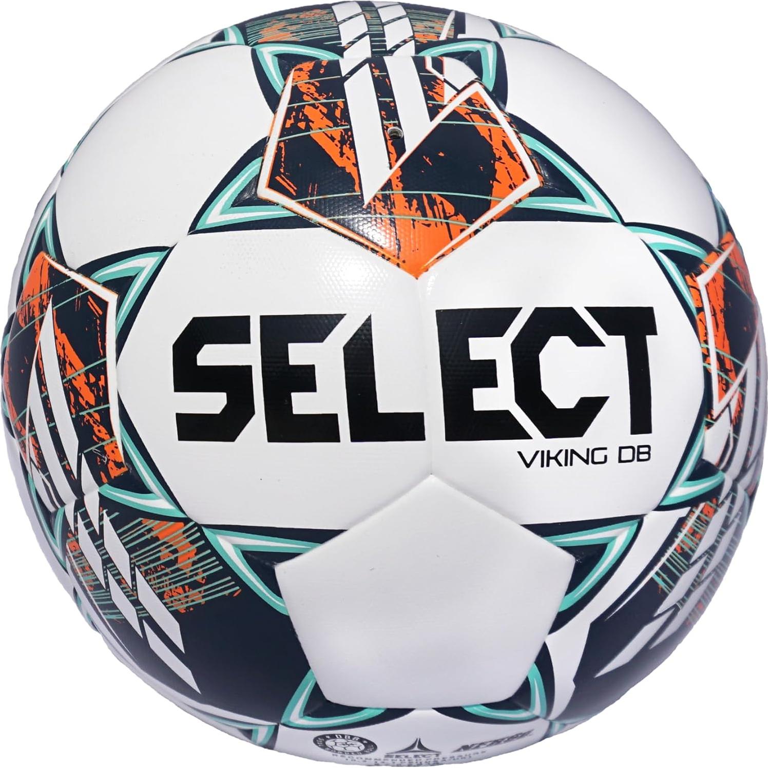 Balón de Fútbol Select DB Viking, Tamaño 5, Blanco/Teal/Naranja