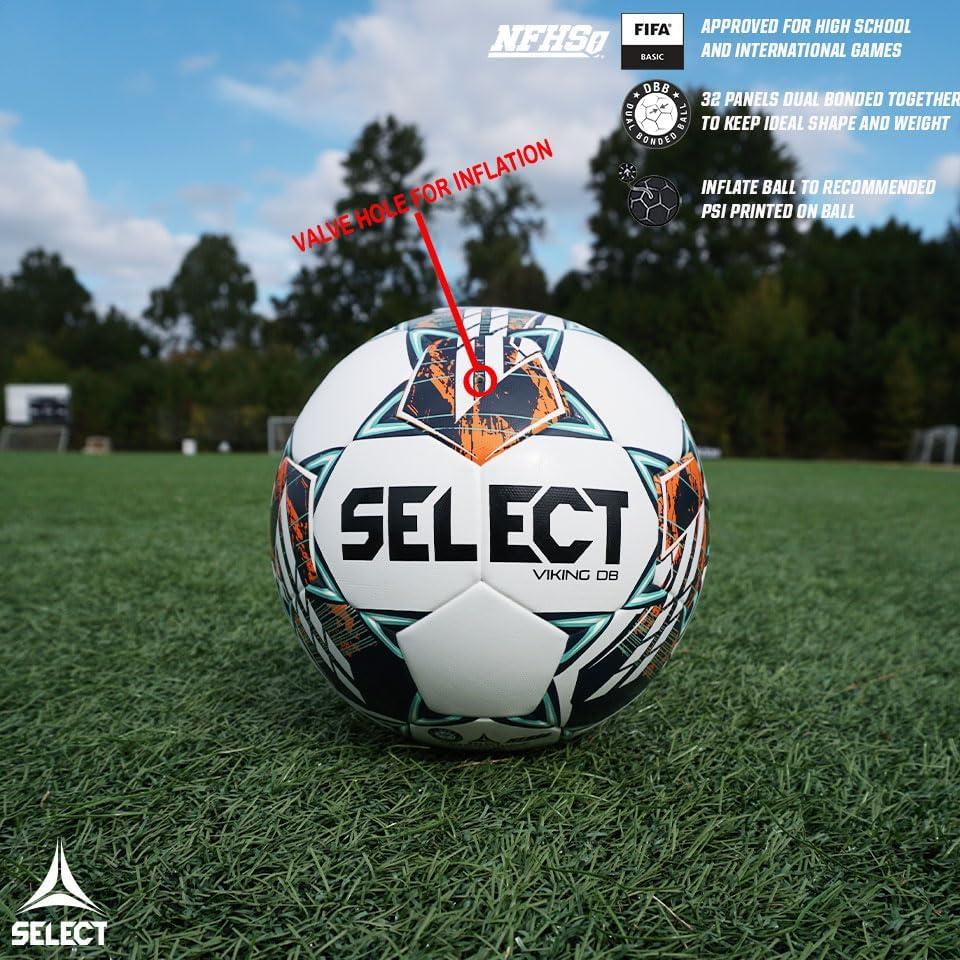 Balón de Fútbol Select DB Viking, Tamaño 5, Blanco/Teal/Naranja