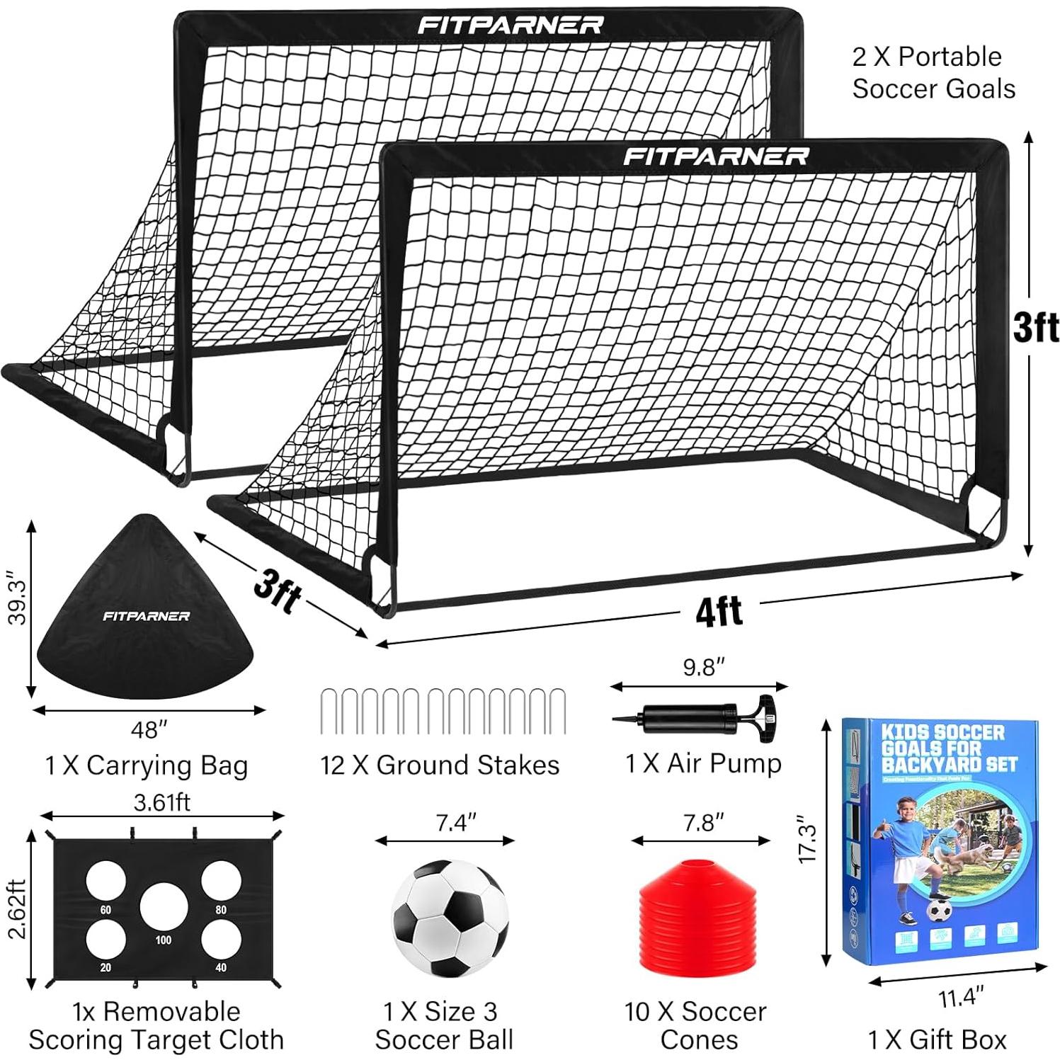 Portería de Fútbol Infantil FITPARNER 4x3FT Portátil con Balón