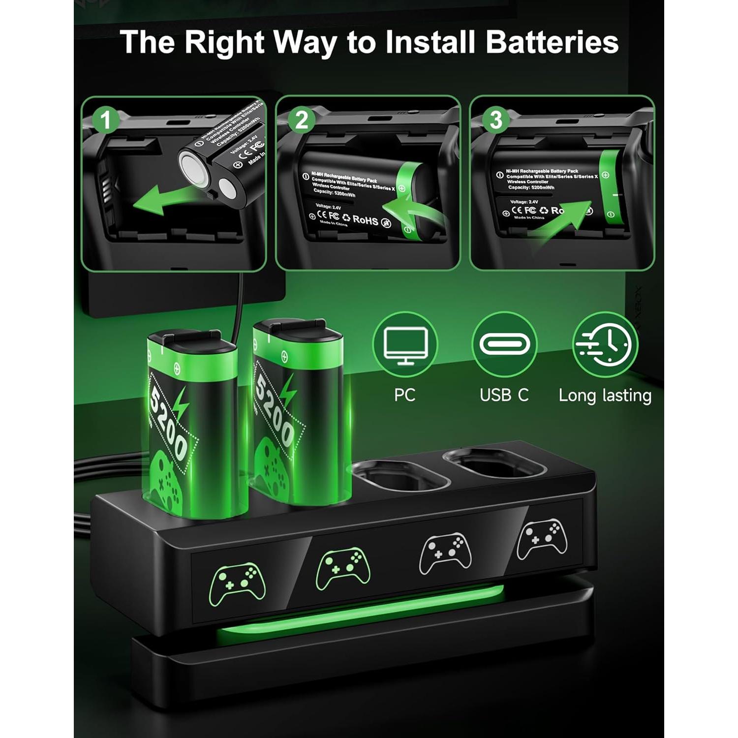 Paquete de Batería Recargable Honghao para Xbox 4x5200mAh