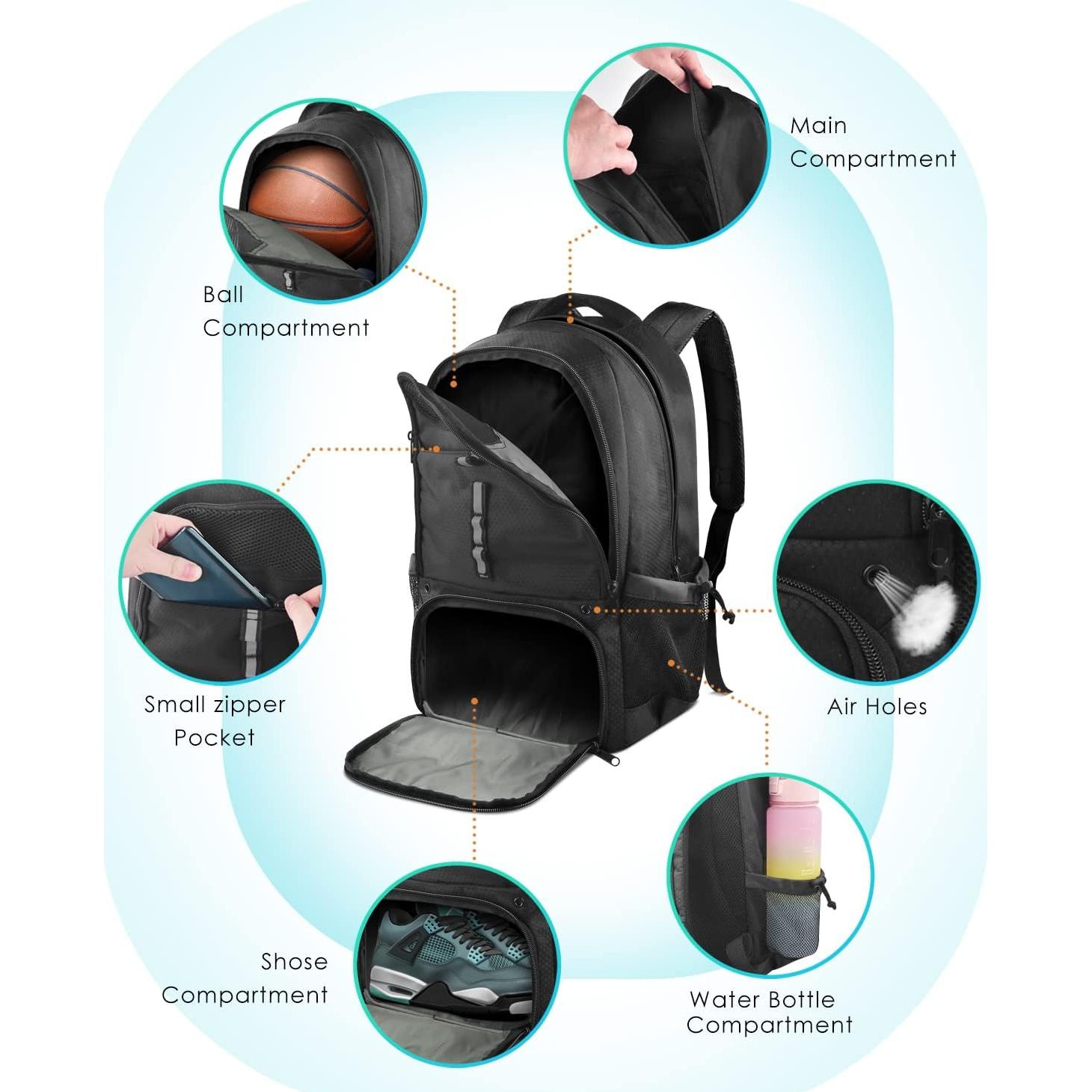 Mochila de Baloncesto BROTOU 35L con Compartimento para Zapatos