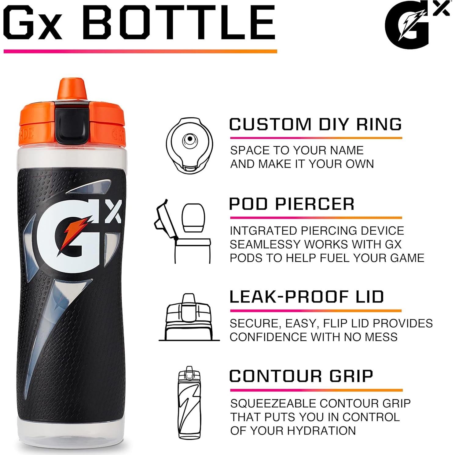 Botella de Compresión Reutilizable Gatorade Gx 887ml Negra