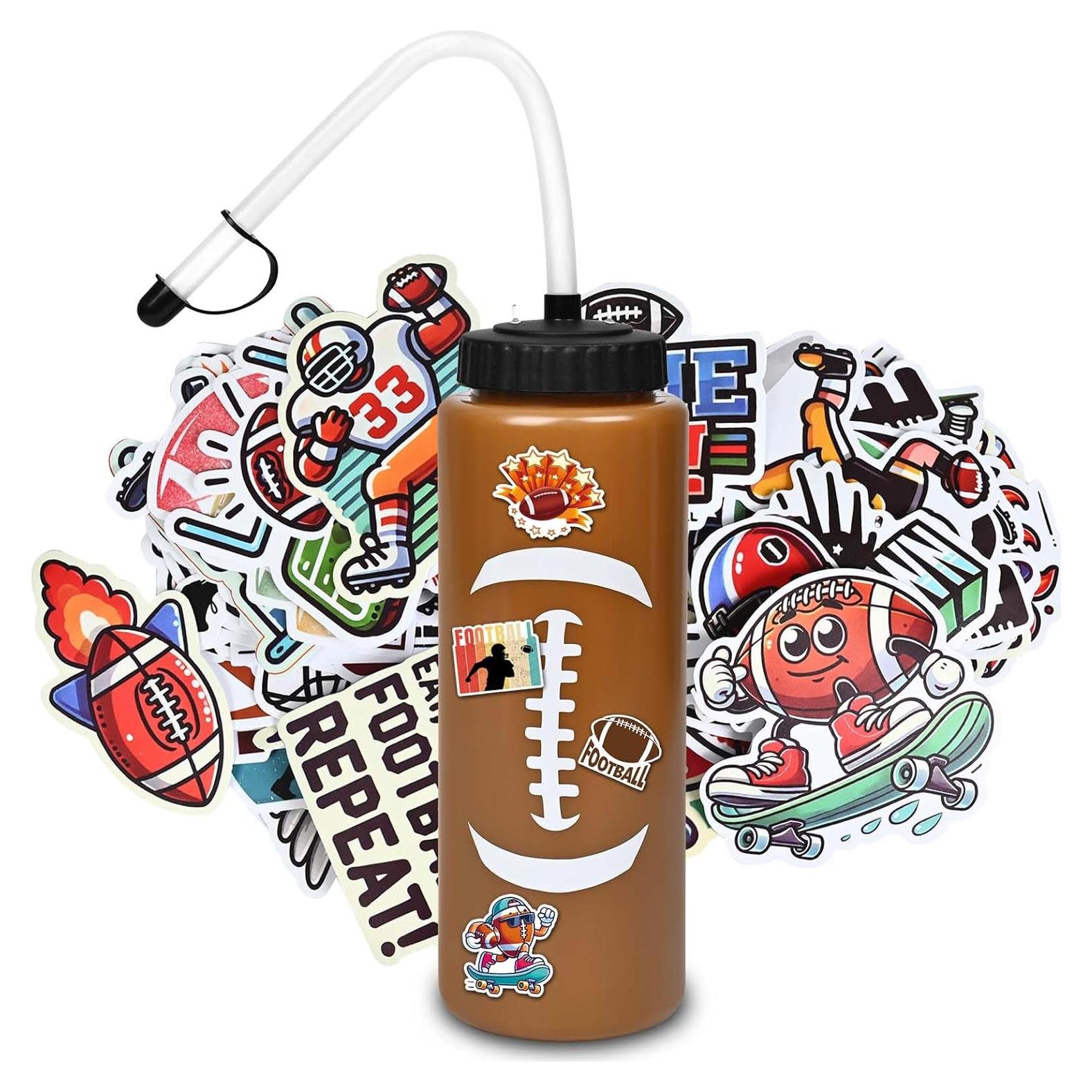 Botella de Agua de Fútbol RhythmFit 1L con Pajilla y Stickers