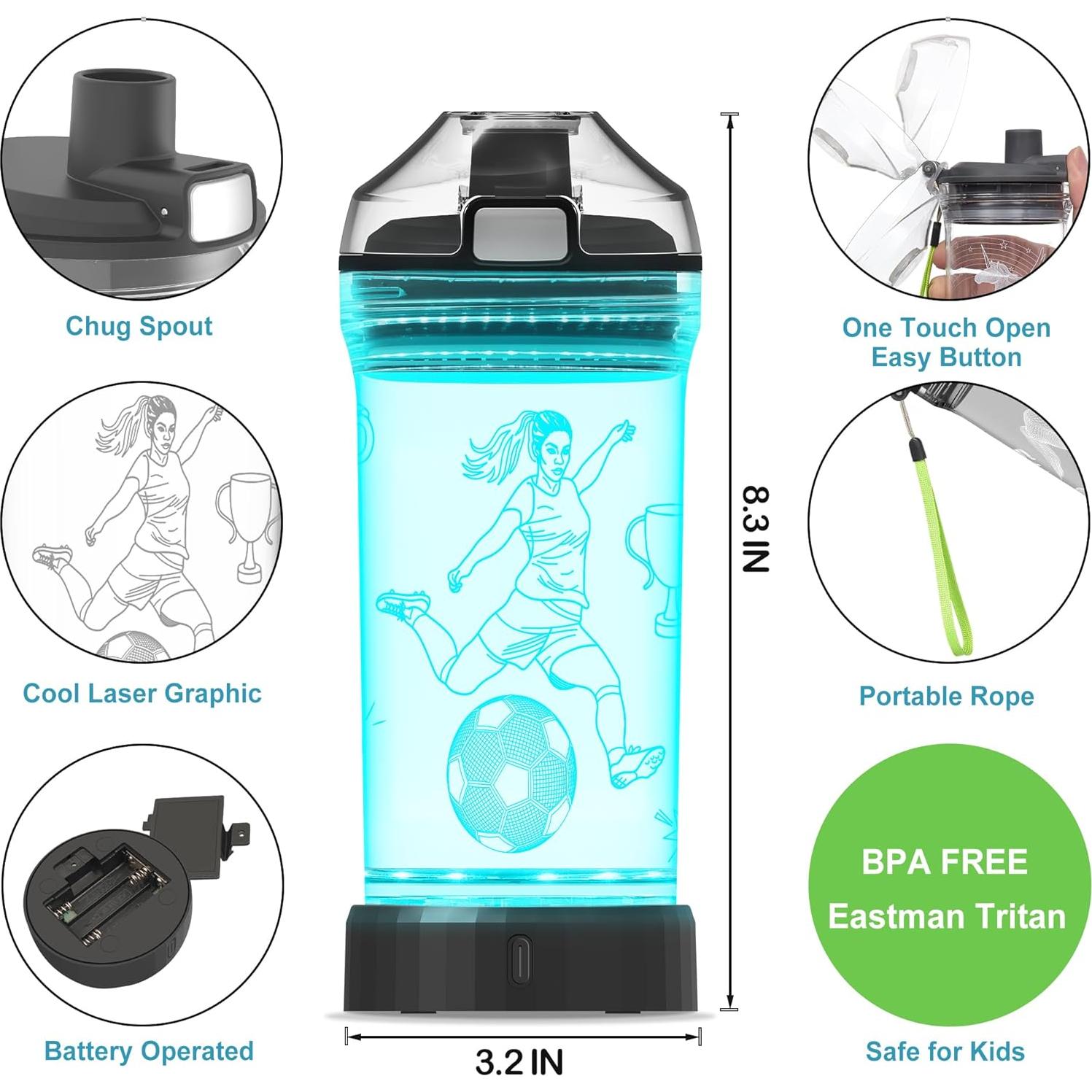 Botella de Agua Iluminada OkiyiD Fútbol 414 ml LED 3D