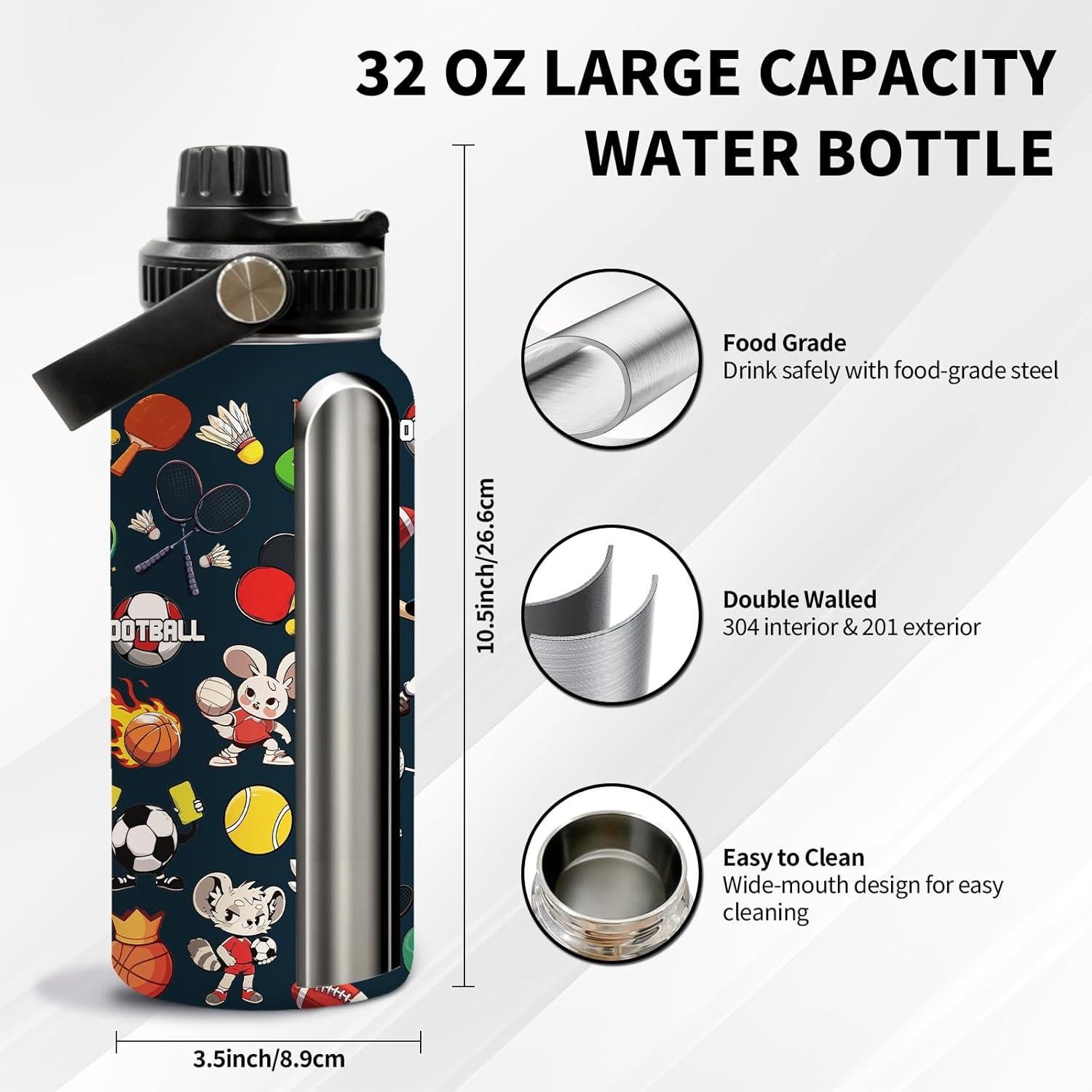 Botella de Agua Deportiva Uibunoo 32oz Acero Inoxidable