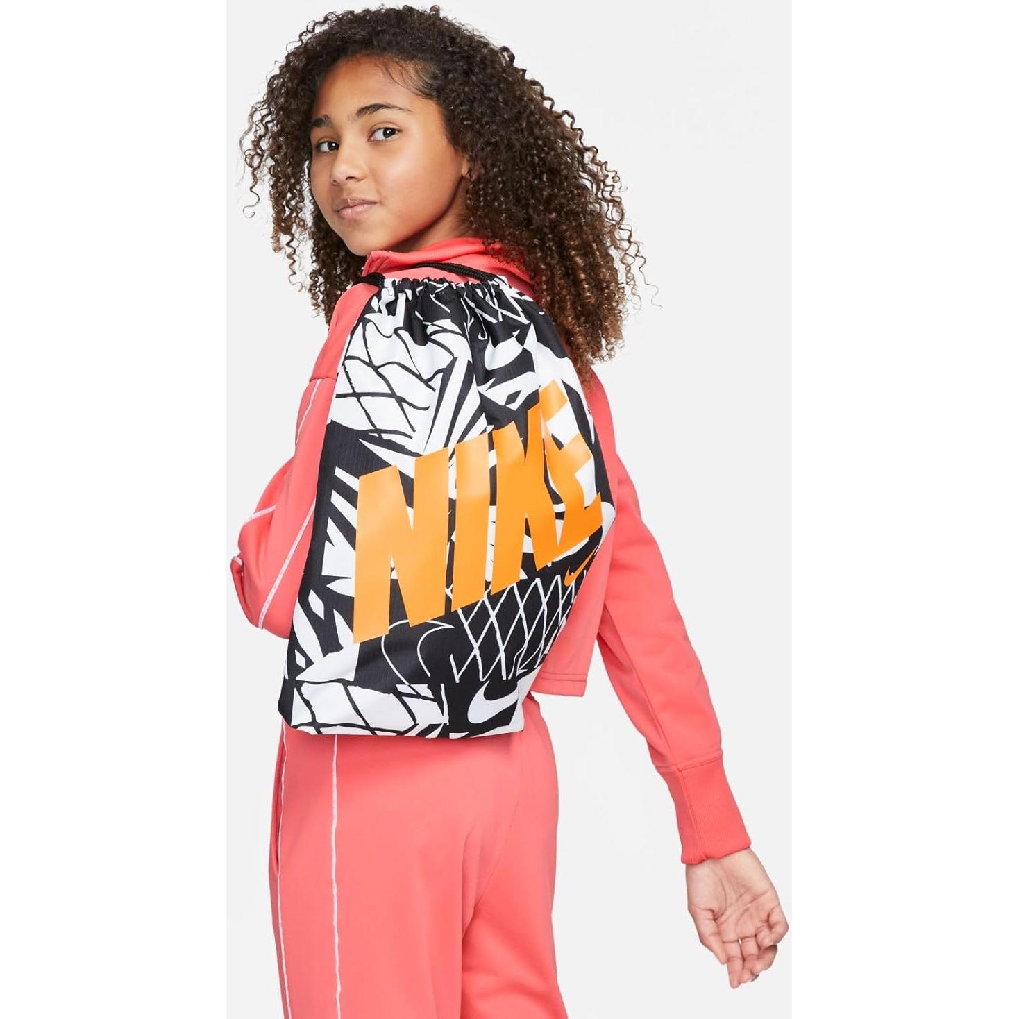 Bolsa de Cuerda Unisex Nike para Niños 12L Negro/Blanco/Naranja