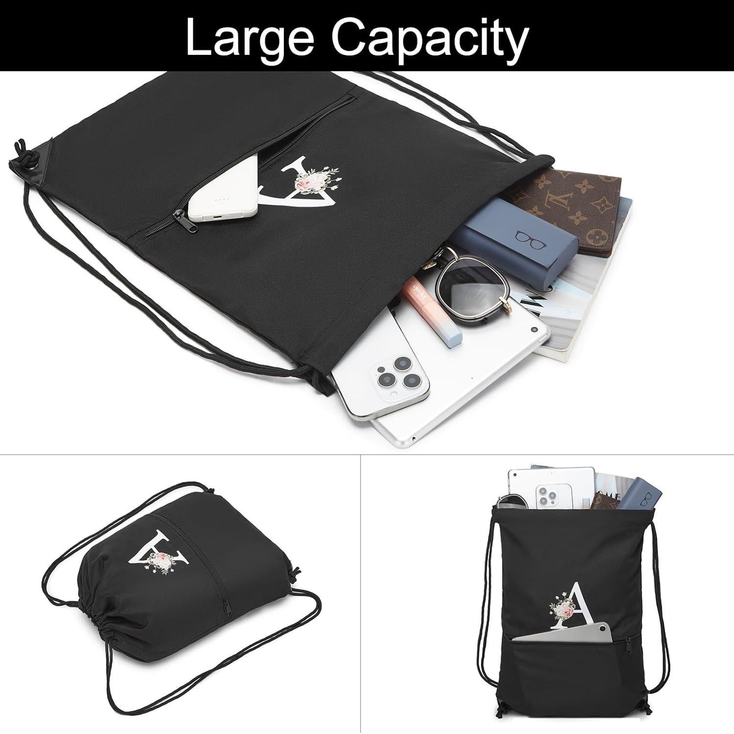 Mochila con Cordón Personalizada Negra Letra A - Resistente al Agua